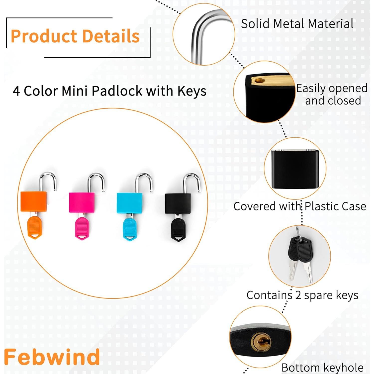 Candados de Maleta Febwind 4 Pcs Mini Metal con Llave