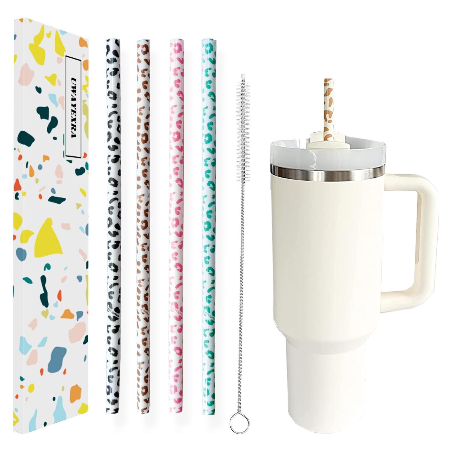 Pajitas Reutilizables de Leopardo 30cm - 4 Paquete Miyinla