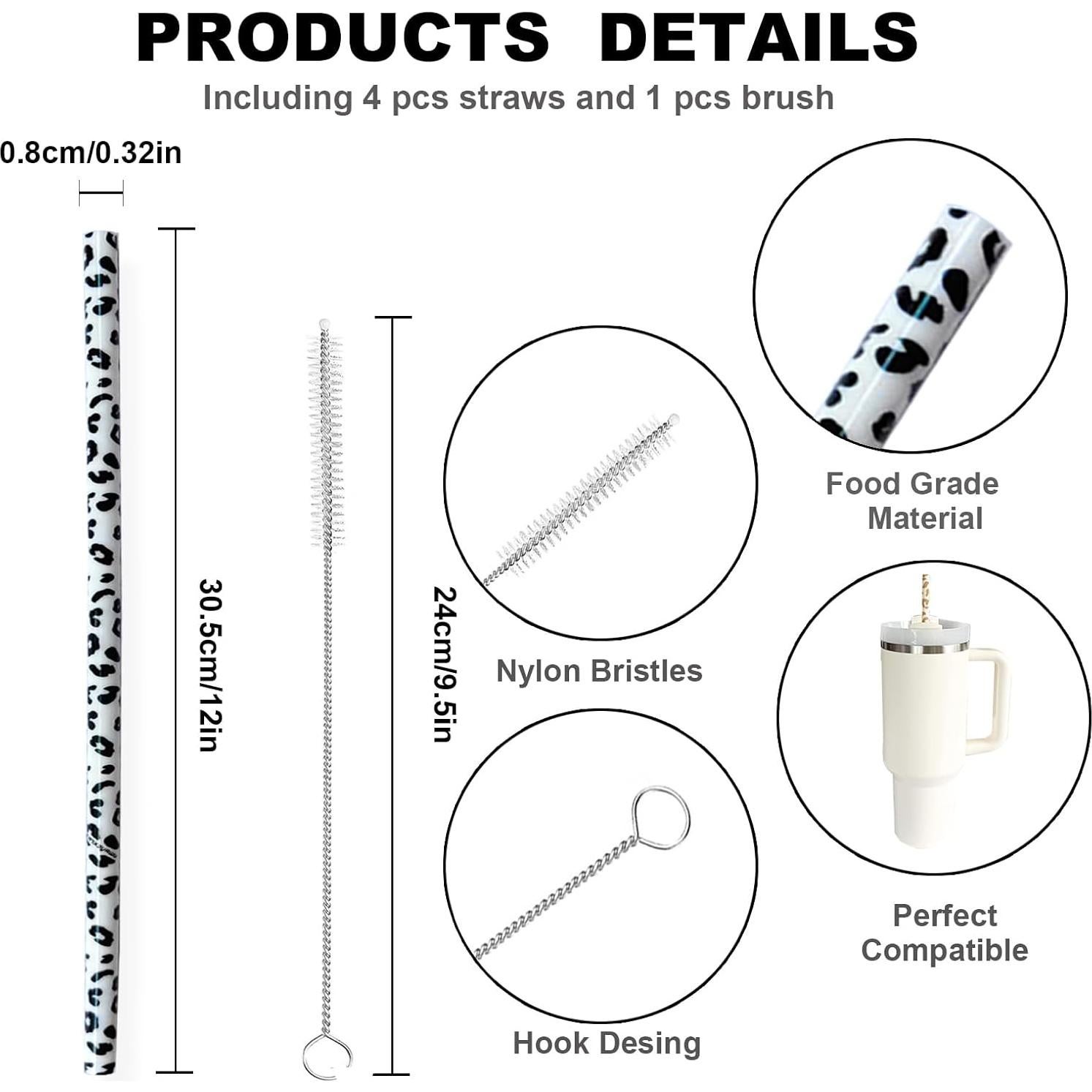 Pajitas Reutilizables de Leopardo 30cm - 4 Paquete Miyinla