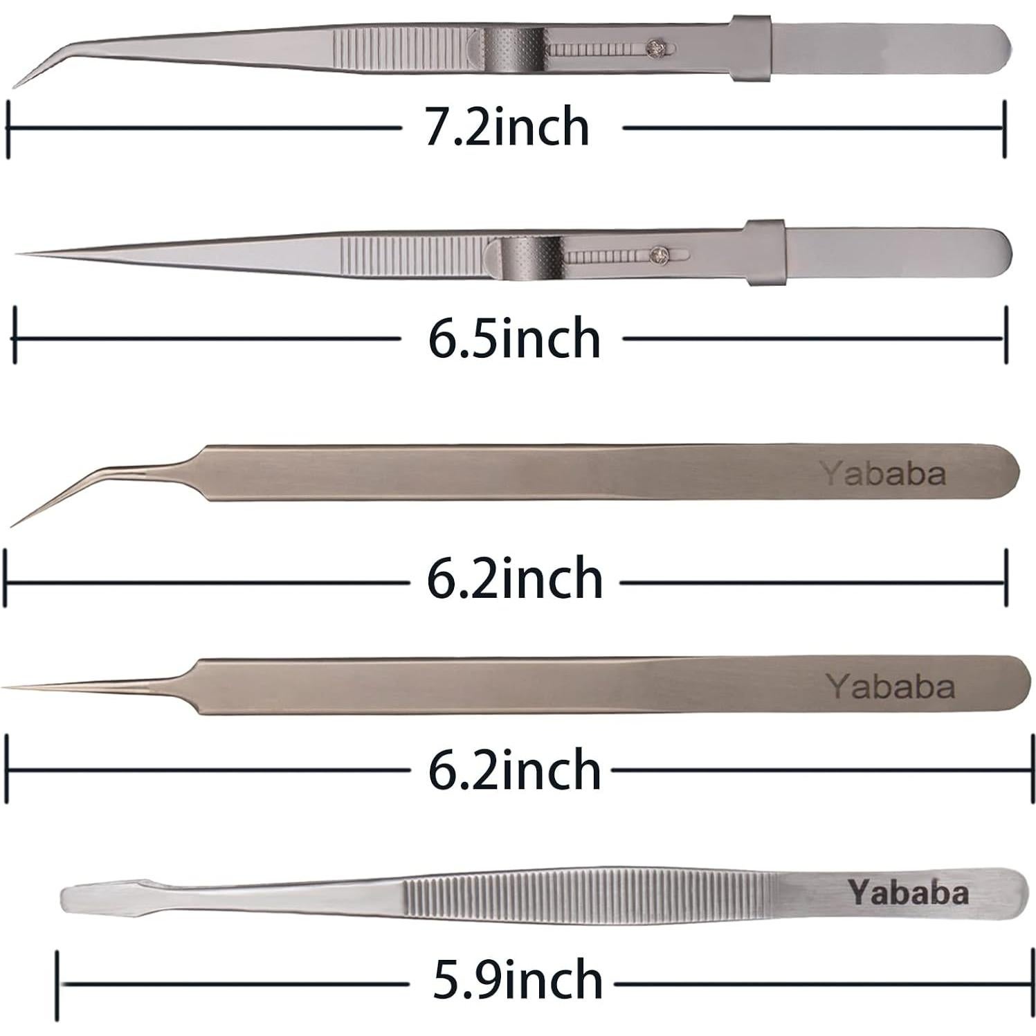 Set de 5 Pinzas de Precisión Yababa de Acero Inoxidable