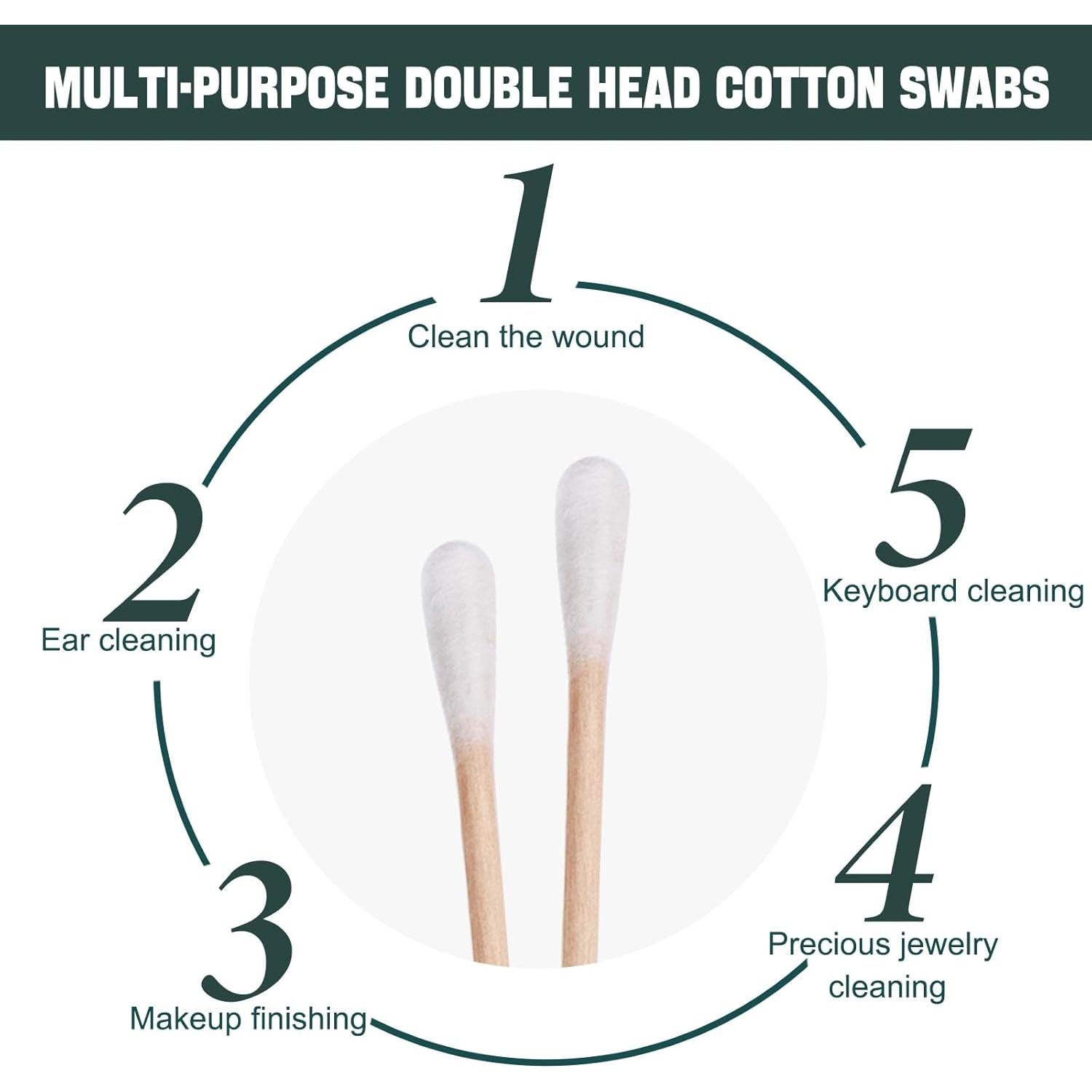 Paquete de 100 hisopos de algodón HQSLsund - Doble punta redonda