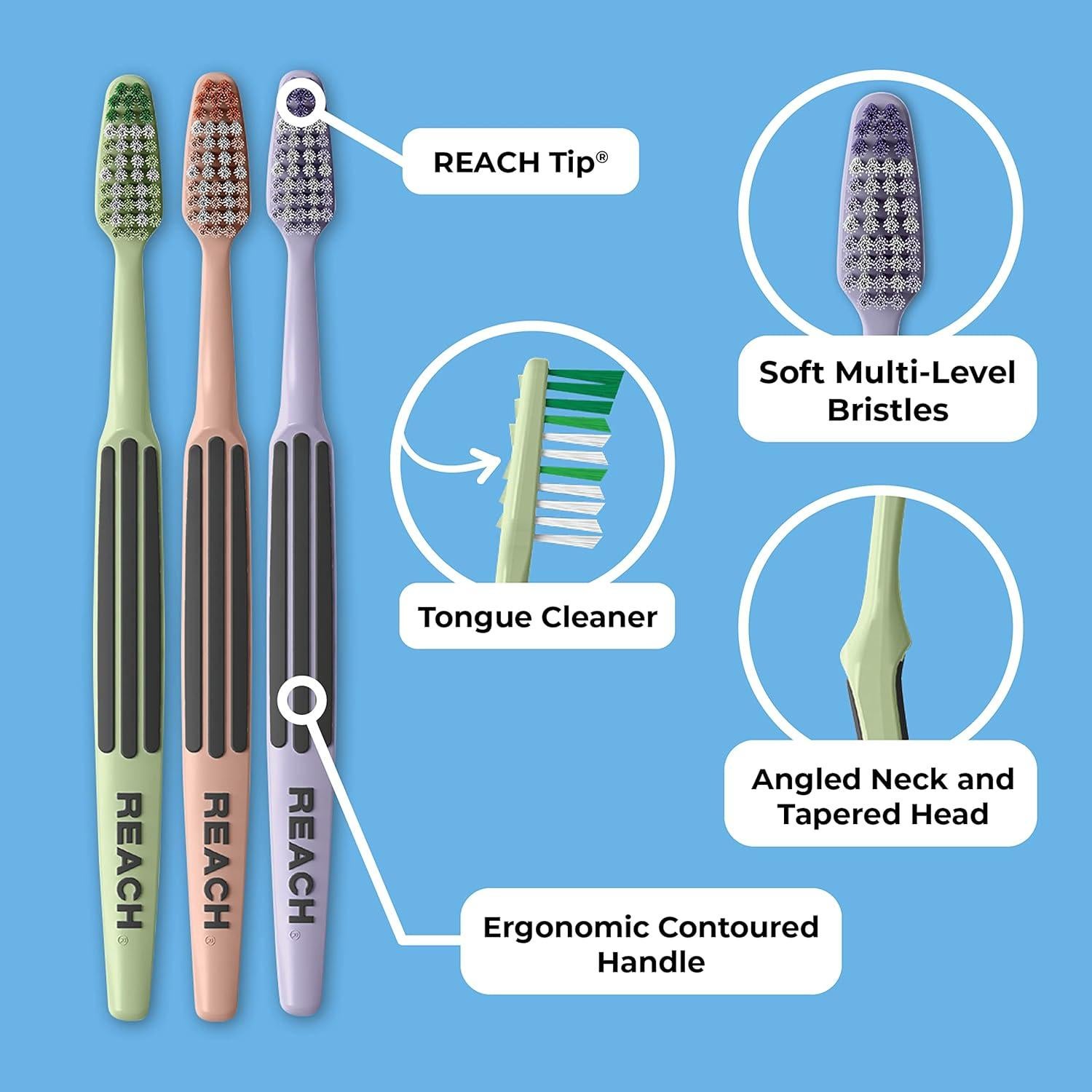 Cepillo de Dientes REACH Avanzado con Cerdas Suaves y Tapa