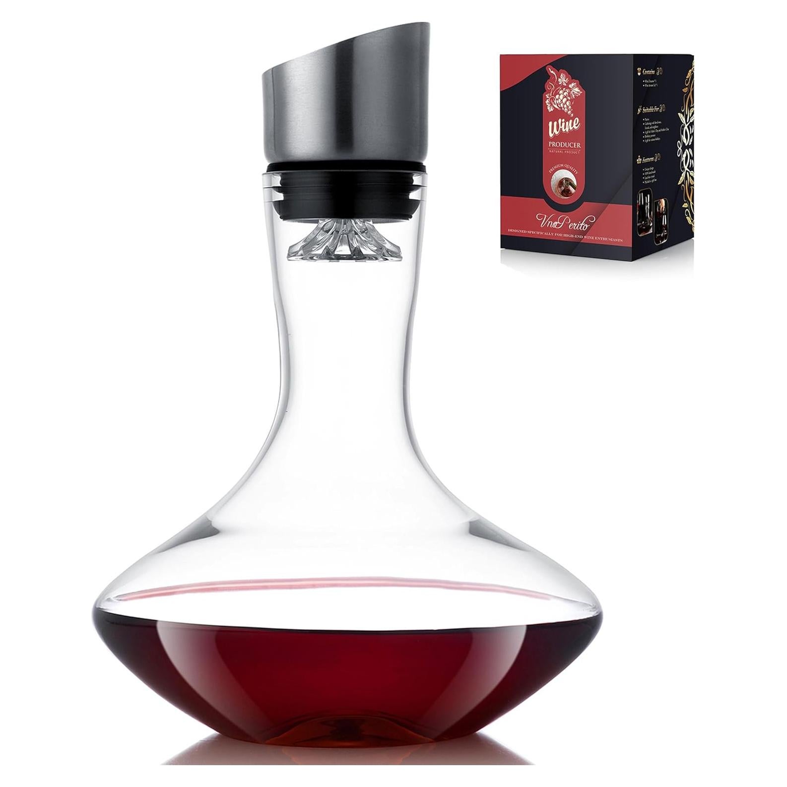 Decantador de Vino VnoPerito 1200ml con Aerador y Filtro