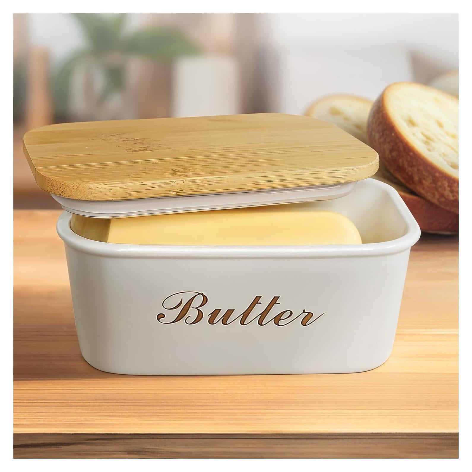 Plato de Mantequilla Plexon Off-white con Tapa de Bambú