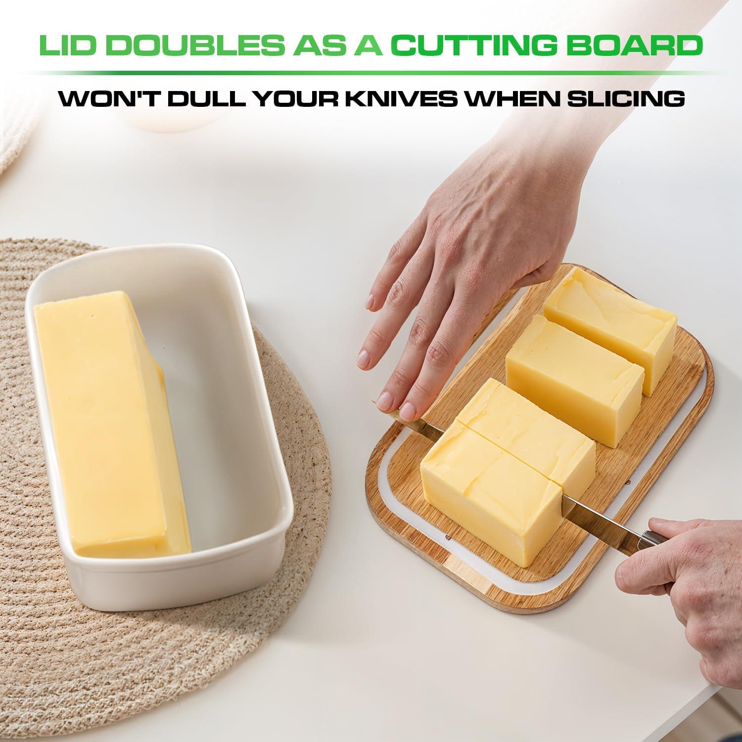 Plato de Mantequilla Plexon Off-white con Tapa de Bambú