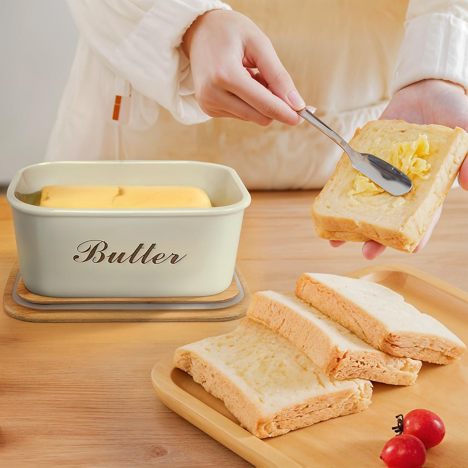 Plato de Mantequilla Plexon Off-white con Tapa de Bambú