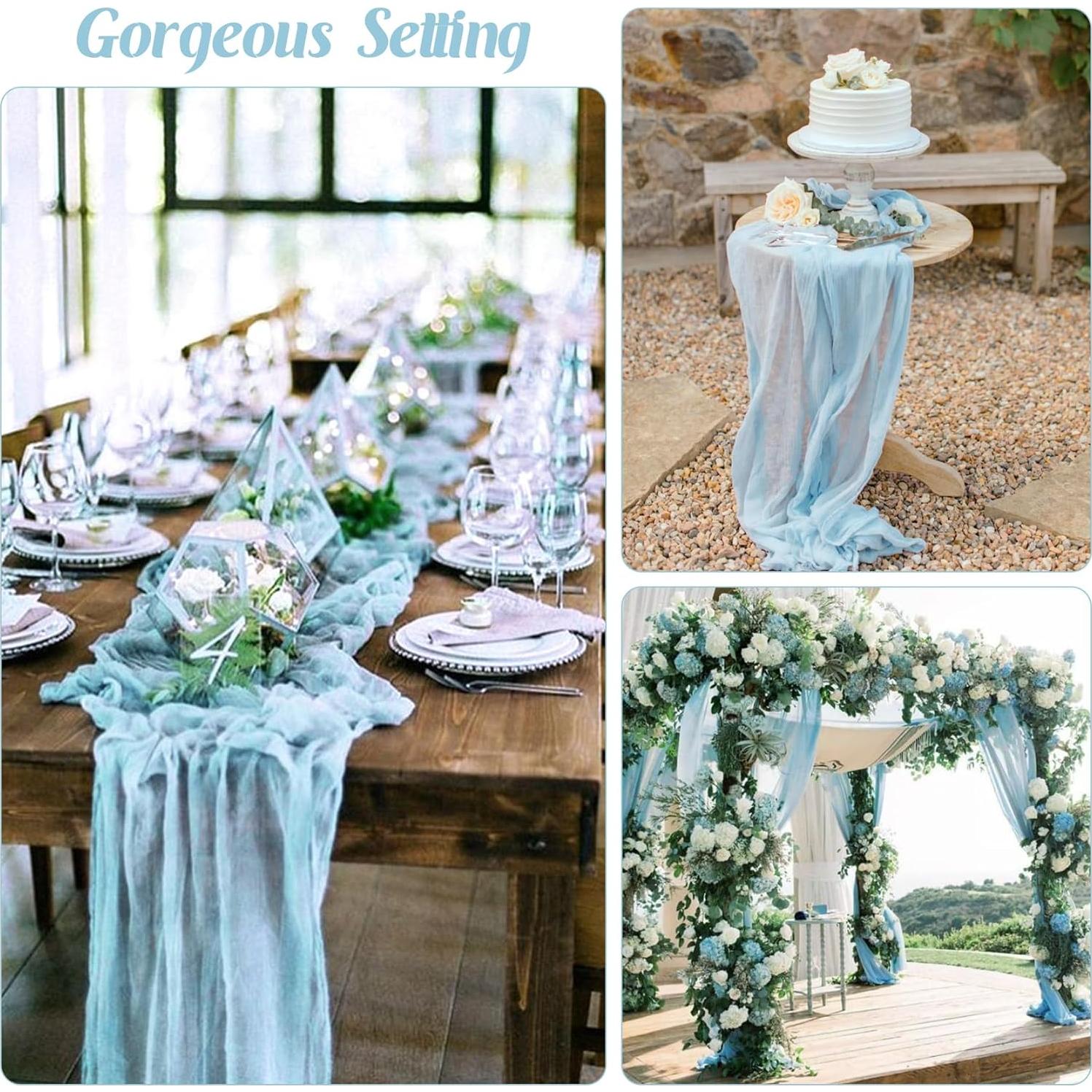 Corredor de Mesa de Gasa Azul Bebé 89x305cm JALANCY