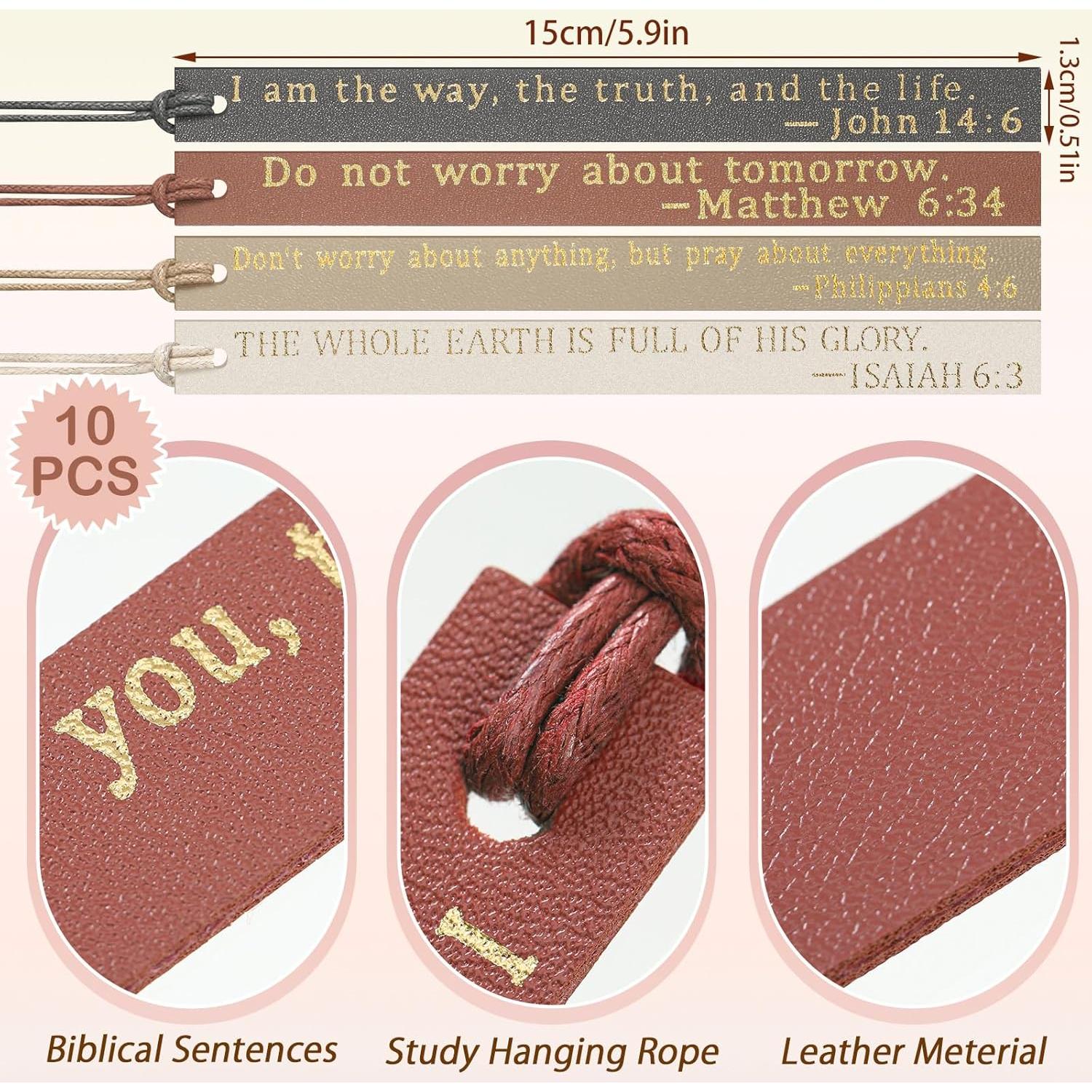10 Marcadores de Cuero Skyygemm con Versículos Bíblicos