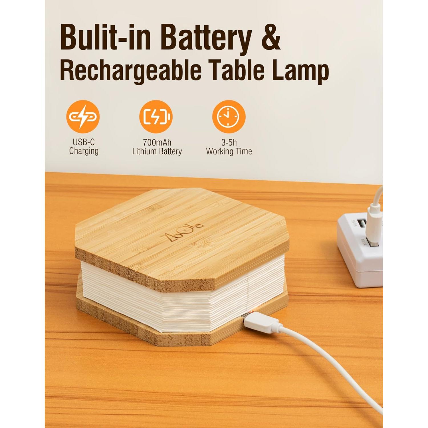 Lámpara Acordeón Plegable ZBOLE LED USB Bambú 3W