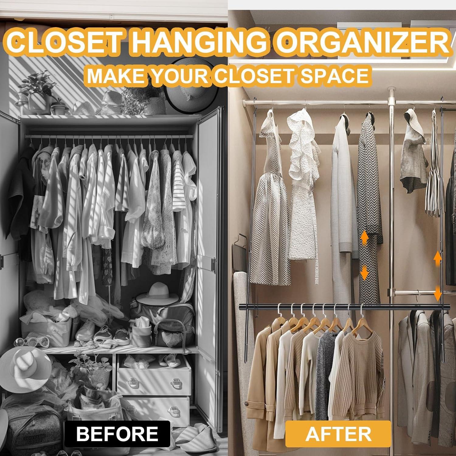 Barra Colgante para Armario ABtool 81cm Ajustable Negro