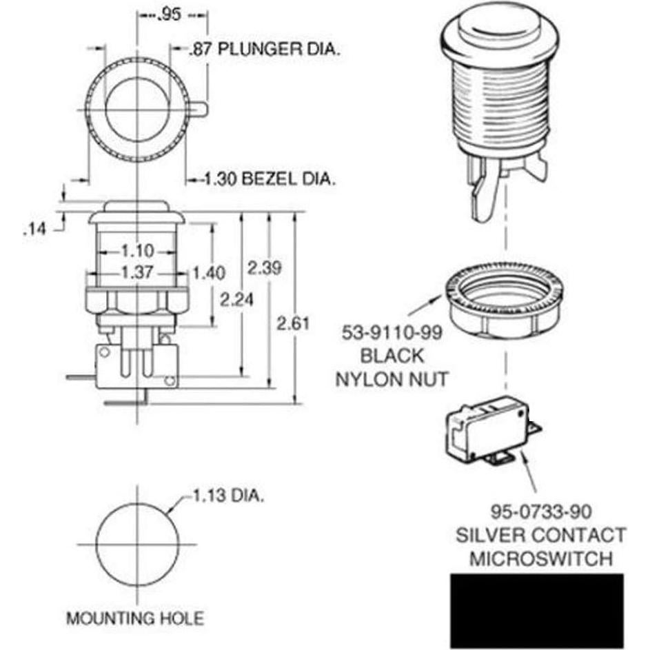 Botones de Arcade EG STARTS 30mm Tipo Happ 6 Piezas Negro