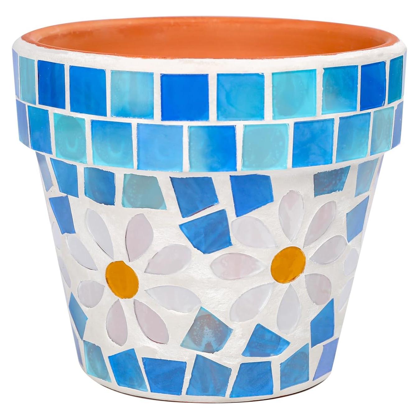 Maceta de Terracota Mosaico Chonsun 12 cm con Drenaje Azul