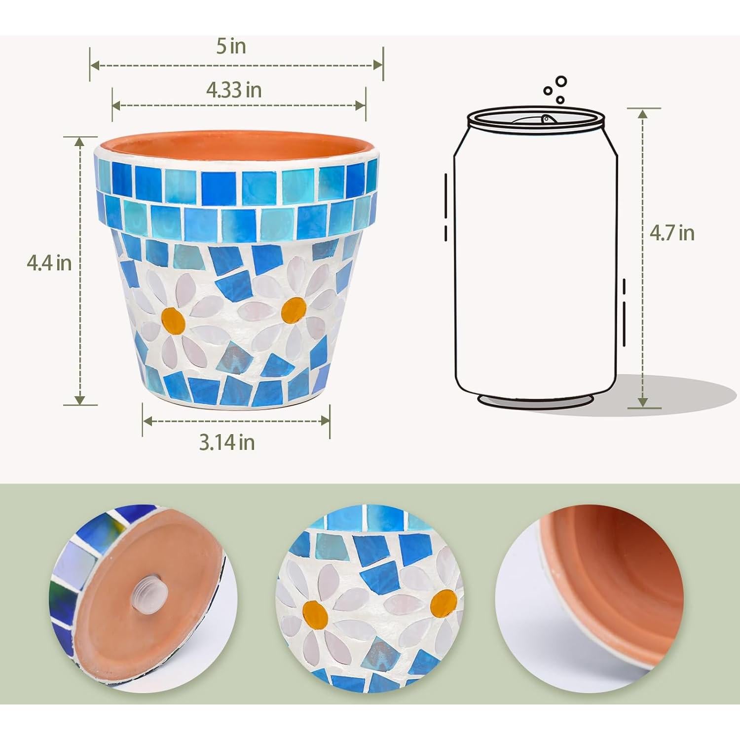 Maceta de Terracota Mosaico Chonsun 12 cm con Drenaje Azul