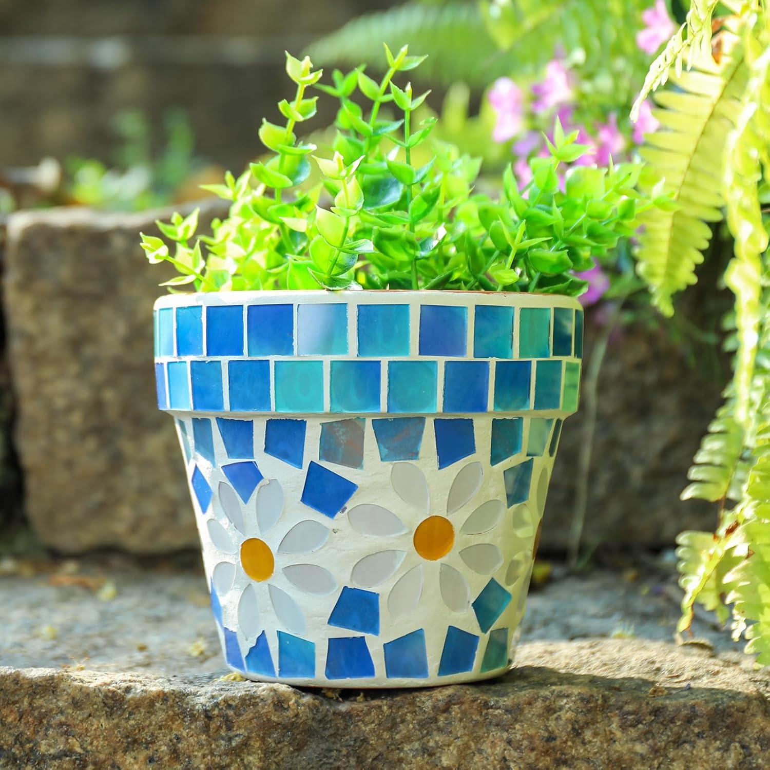 Maceta de Terracota Mosaico Chonsun 12 cm con Drenaje Azul