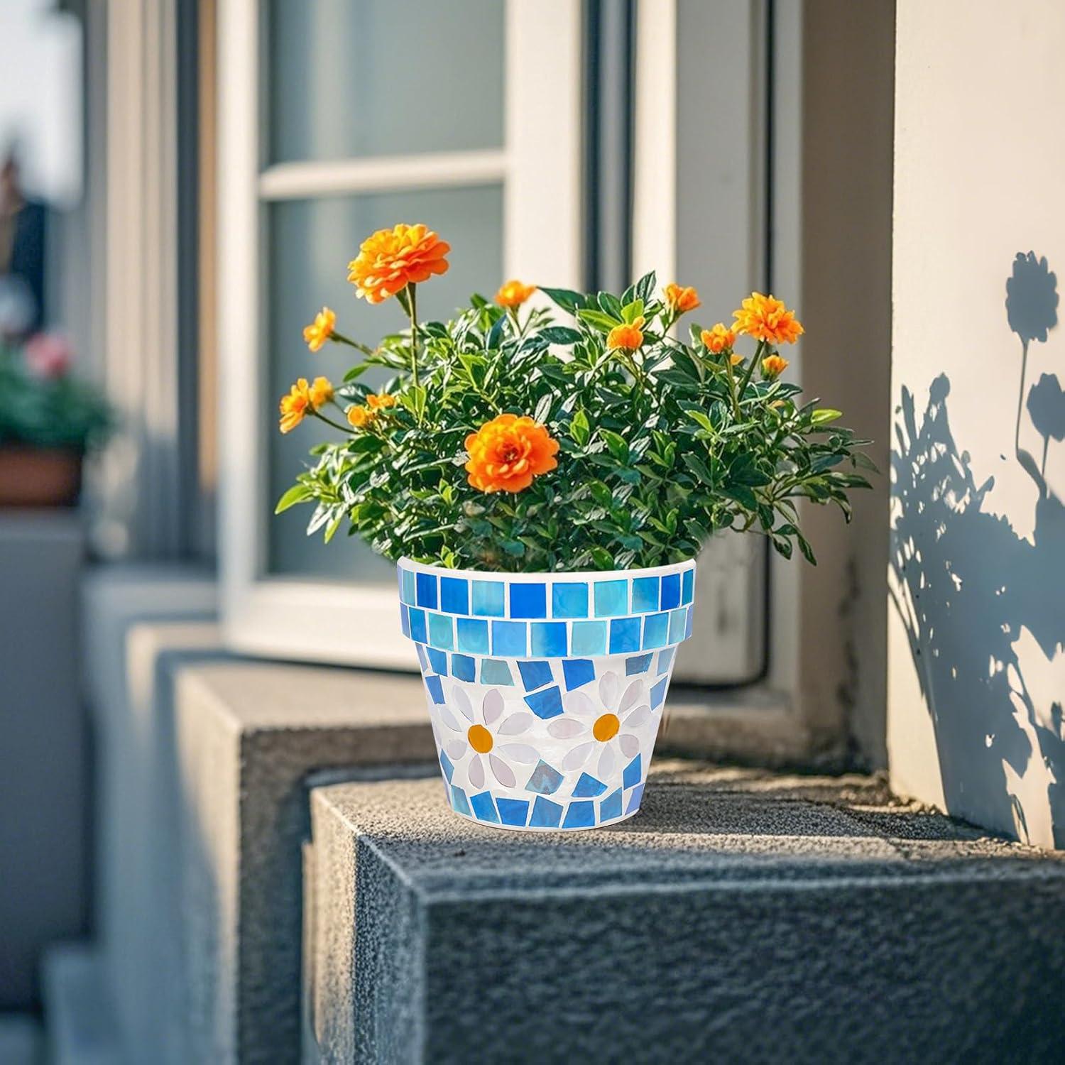Maceta de Terracota Mosaico Chonsun 12 cm con Drenaje Azul