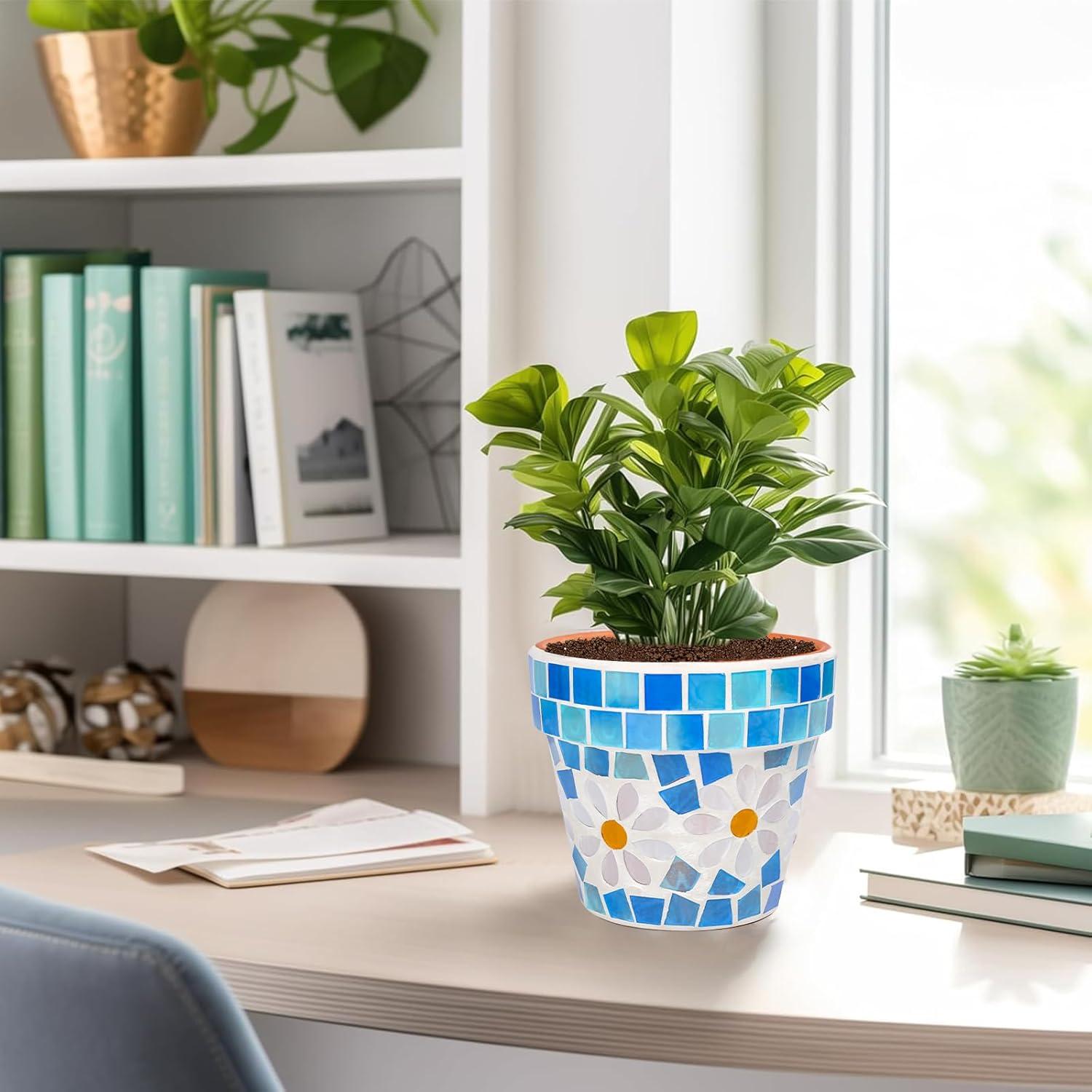 Maceta de Terracota Mosaico Chonsun 12 cm con Drenaje Azul