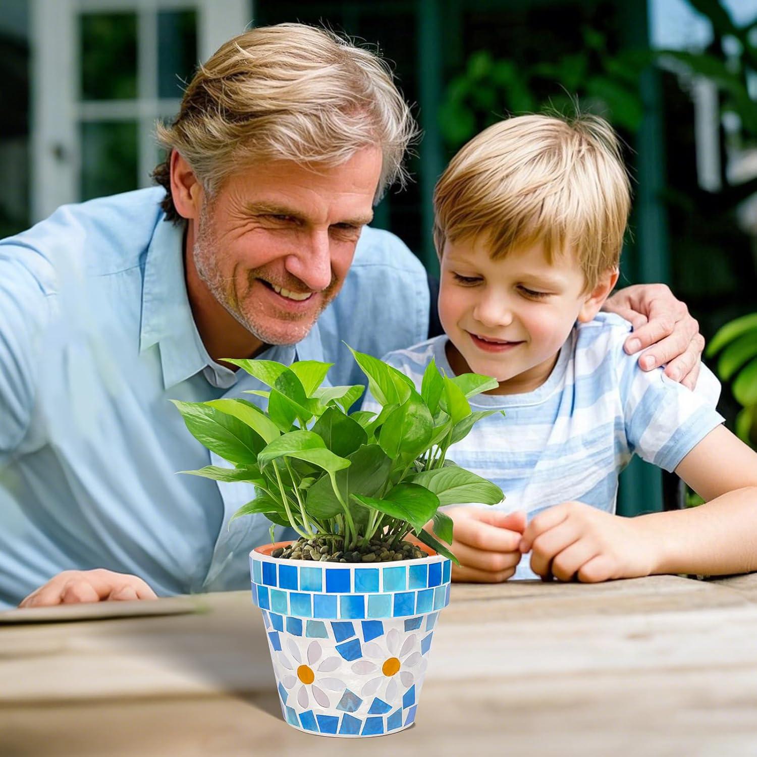 Maceta de Terracota Mosaico Chonsun 12 cm con Drenaje Azul