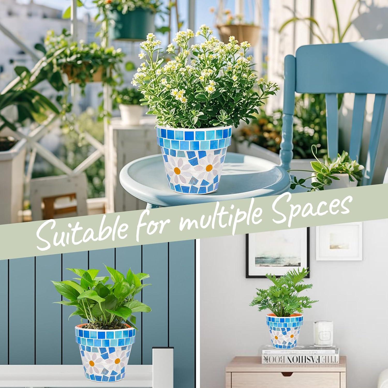 Maceta de Terracota Mosaico Chonsun 12 cm con Drenaje Azul