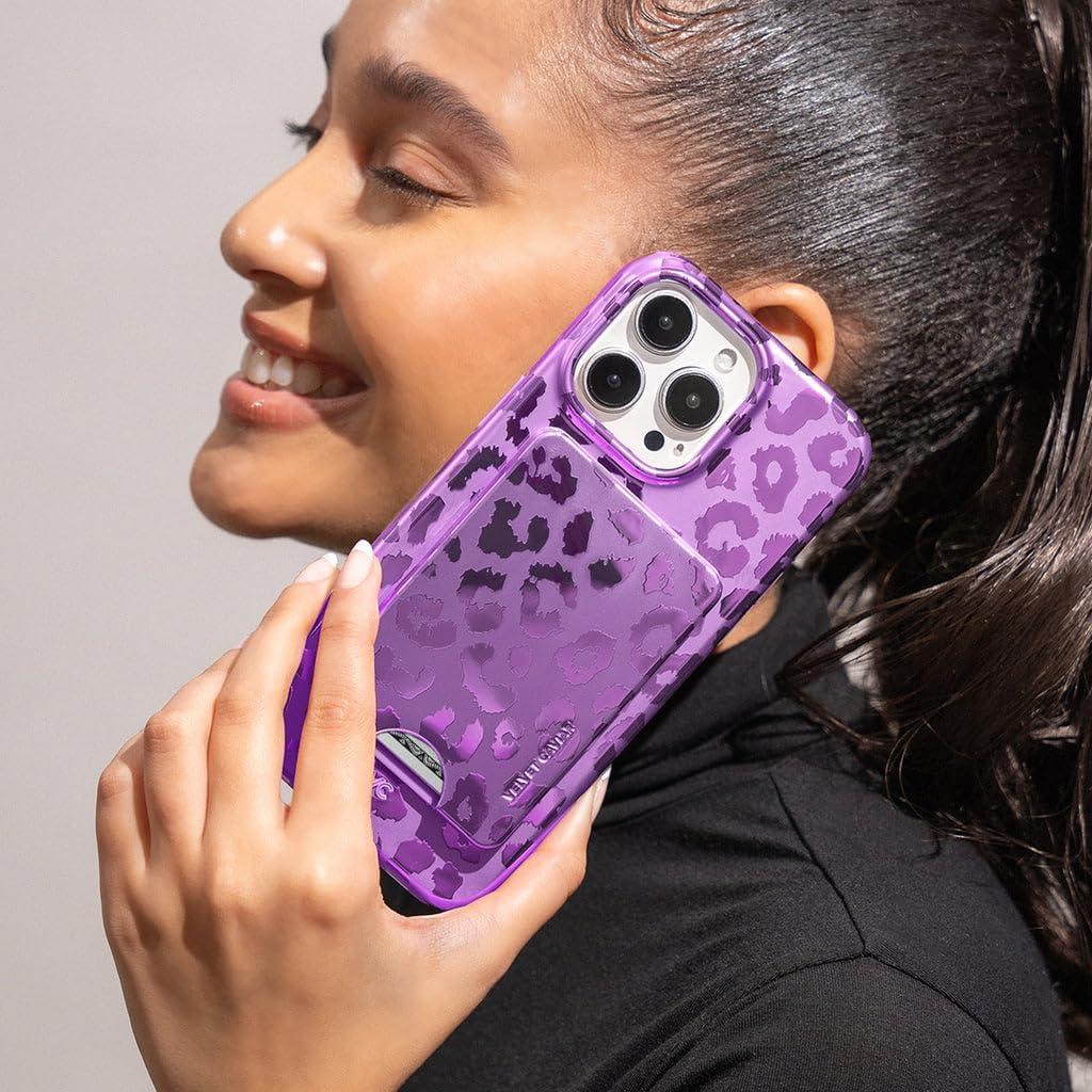 Cartera Magnética Velvet Caviar Leopardo Púrpura para iPhone 12/13/14/15