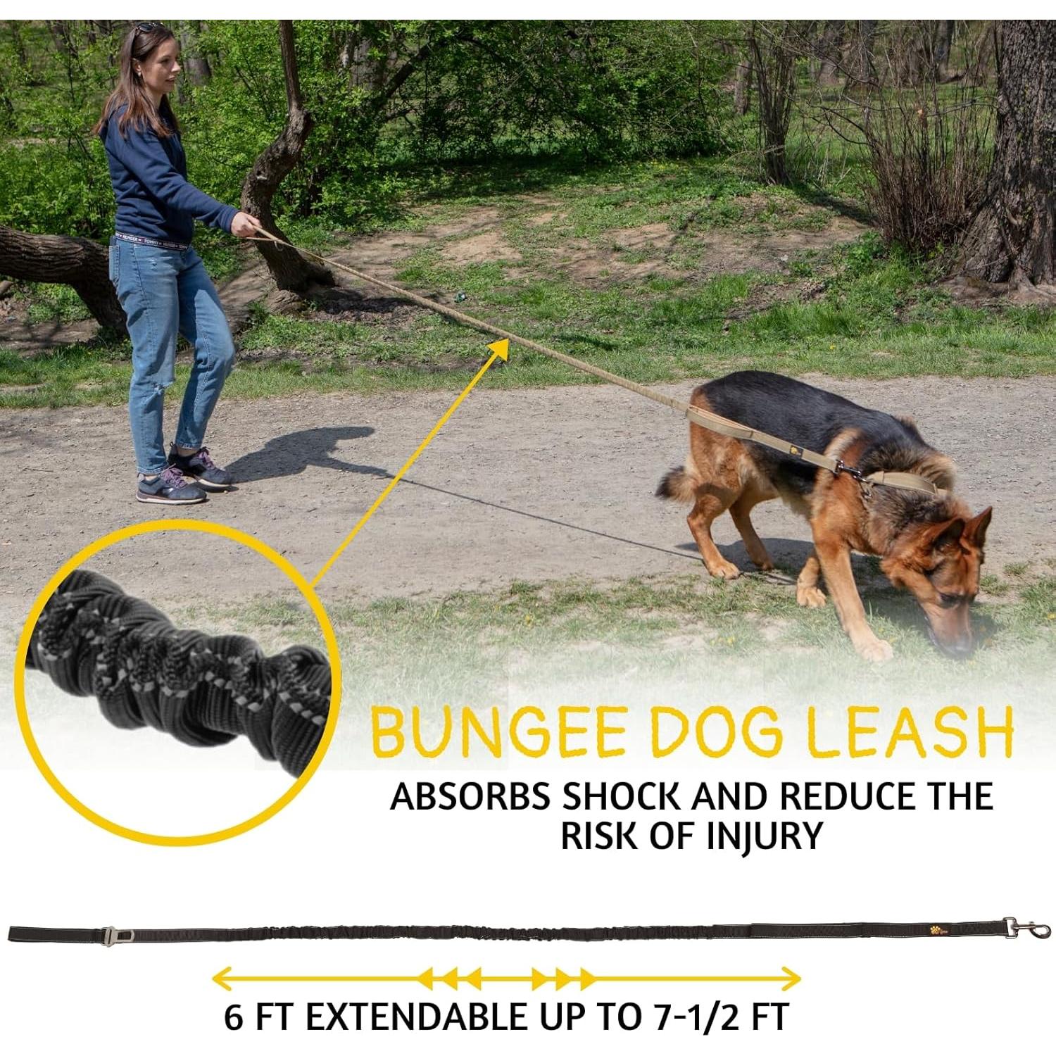 Correa Táctica Bungee para Perros Adityna 1.8m-2.3m Negra