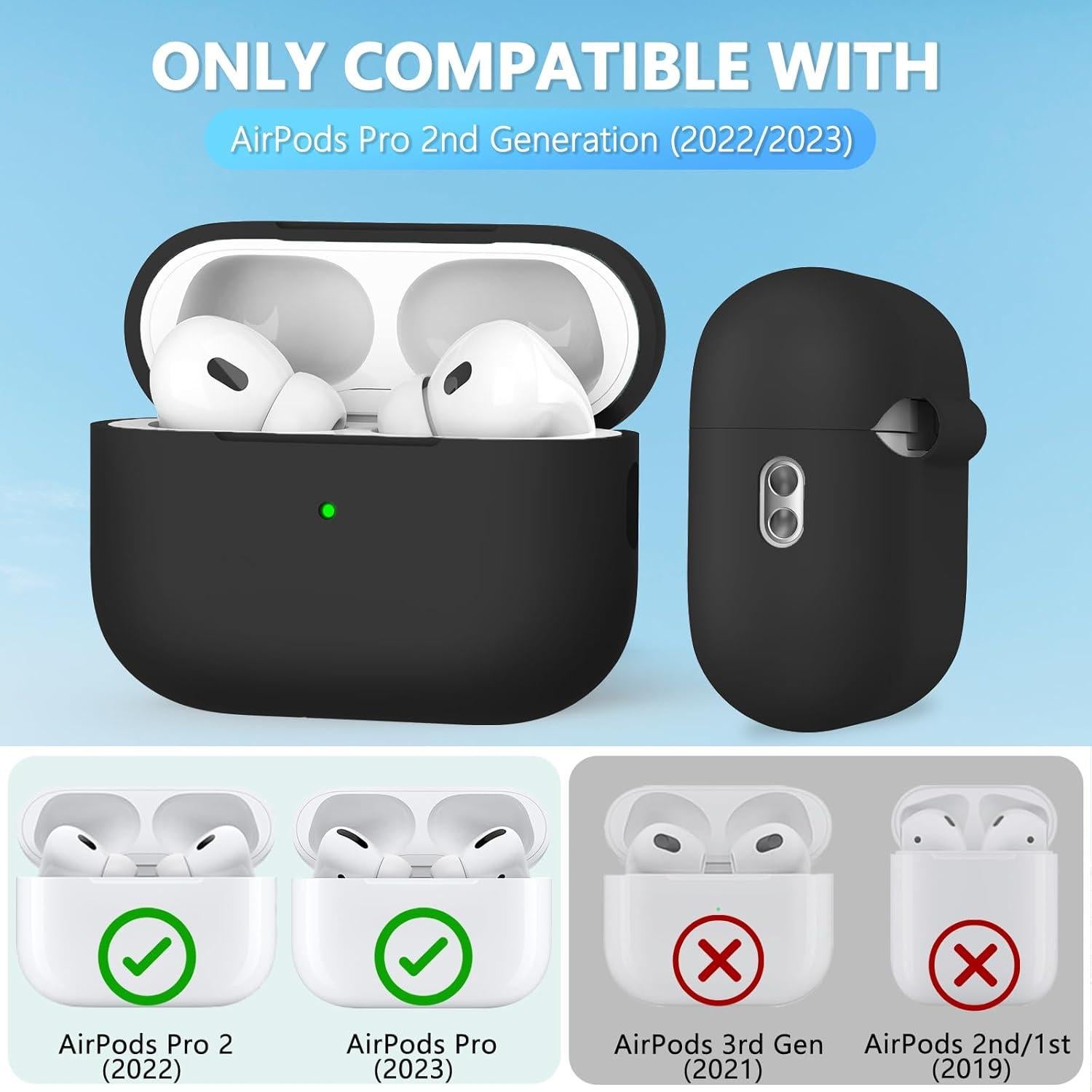 for AirPods Pro 2 Case 2022/2023 with Cleaner Kit,Soft Silicone Protective Cover for Apple AirPods Pro 2nd Generation for Women Men,AirPods Pro Case with Lanyard-Black