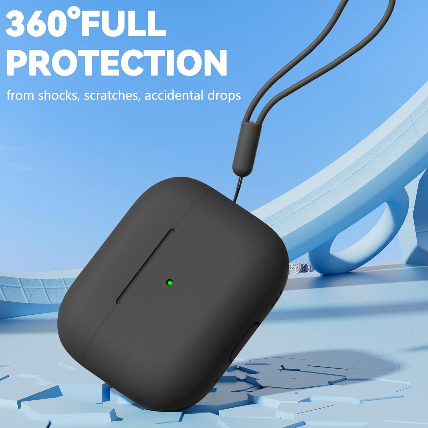 for AirPods Pro 2 Case 2022/2023 with Cleaner Kit,Soft Silicone Protective Cover for Apple AirPods Pro 2nd Generation for Women Men,AirPods Pro Case with Lanyard-Black