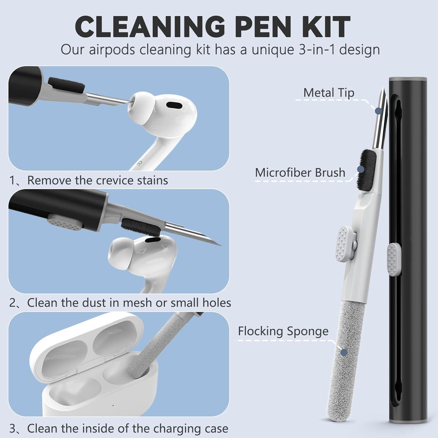 for AirPods Pro 2 Case 2022/2023 with Cleaner Kit,Soft Silicone Protective Cover for Apple AirPods Pro 2nd Generation for Women Men,AirPods Pro Case with Lanyard-Black