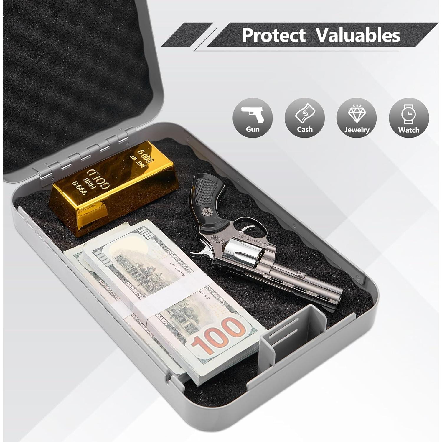 Caja Fuerte Portátil Sgorlds para Pistola con Llave 29.2x19.1cm Gris