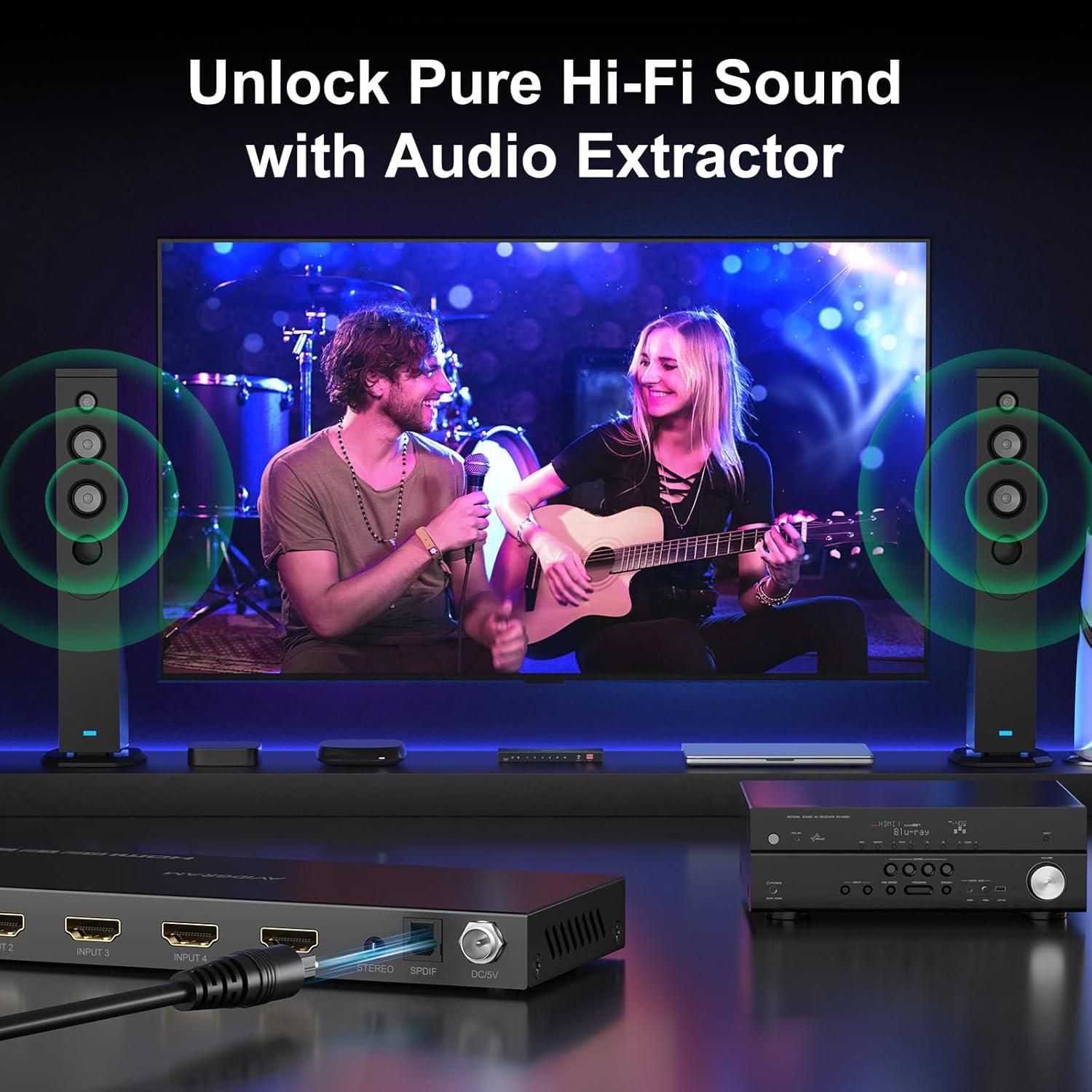 Interruptor HDMI 2.1 AVIDGRAM 4x1 con extractor de audio 8K 60Hz