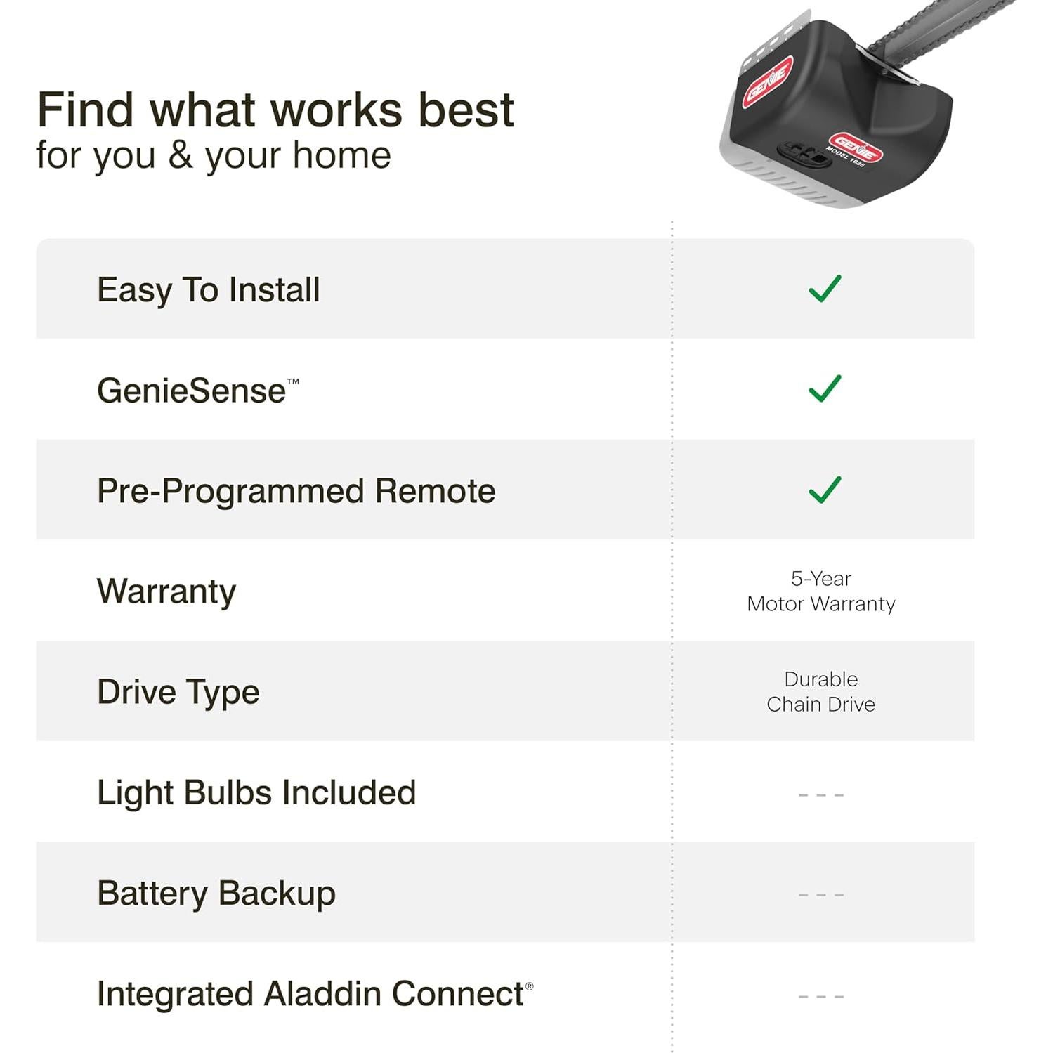 Apertura de Puerta de Garaje Genie Chain Drive 500 - 0.5 HP