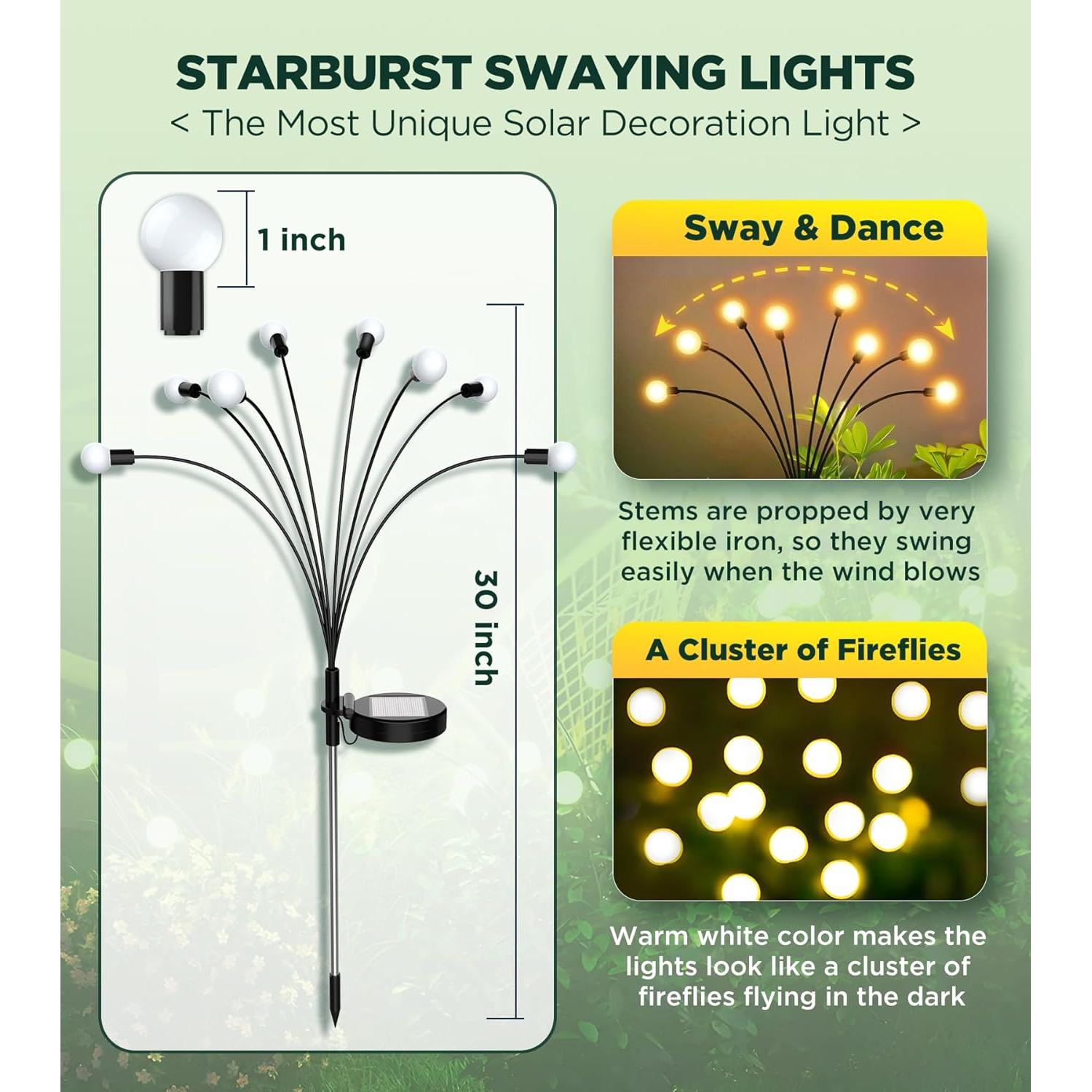 Luces de Jardín Solar ULAIYO, 2 Piezas, 8 LED, IP65