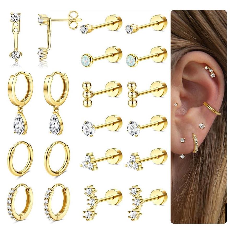 Pendientes Hipoalergénicos de Acero Inoxidable 20G Oro