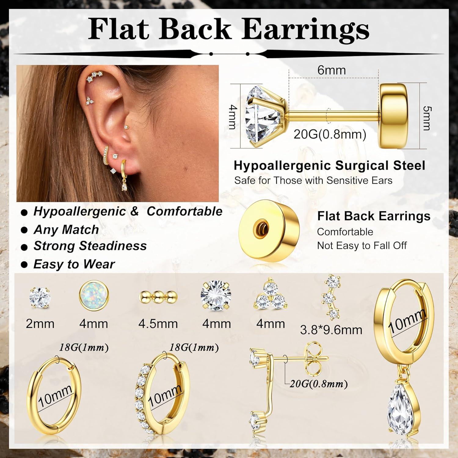 Pendientes Hipoalergénicos de Acero Inoxidable 20G Oro