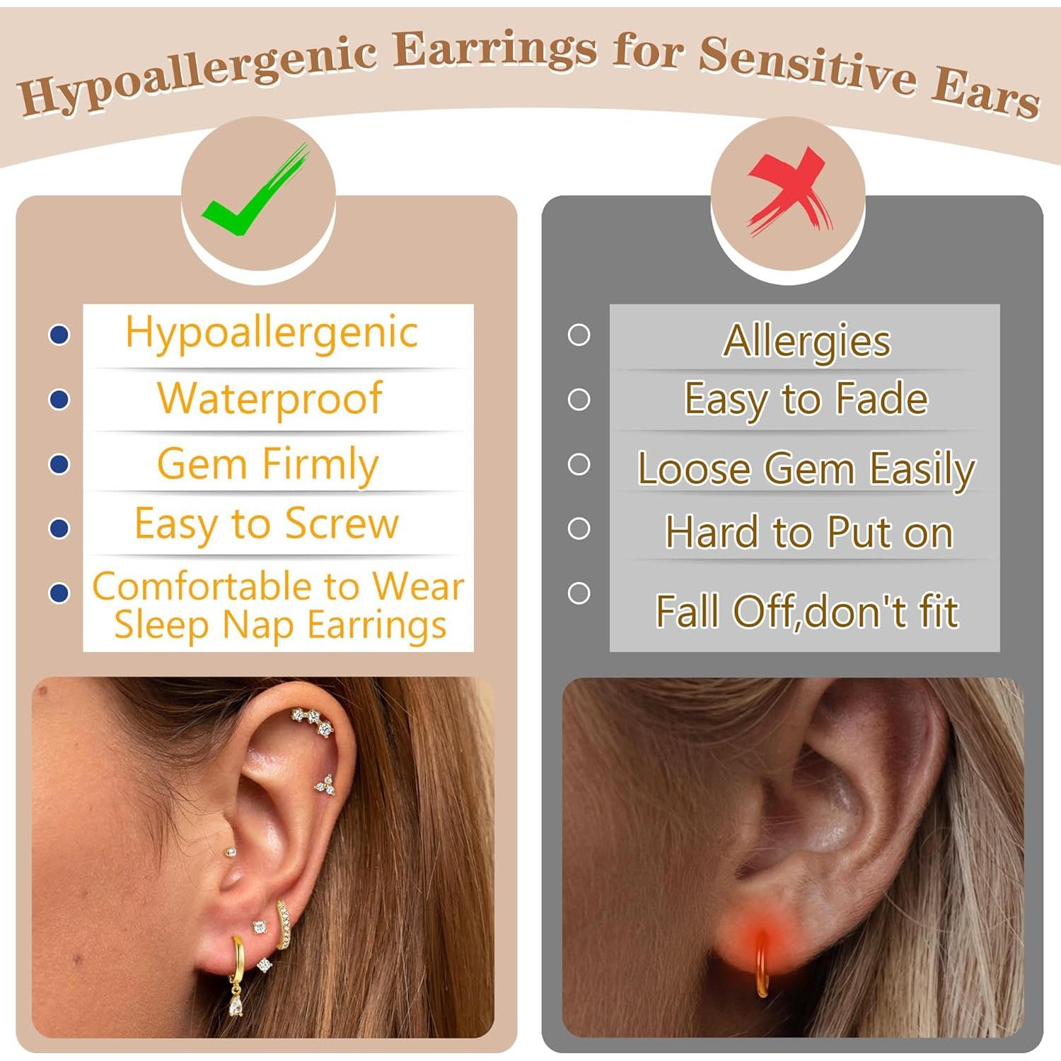 Pendientes Hipoalergénicos de Acero Inoxidable 20G Oro