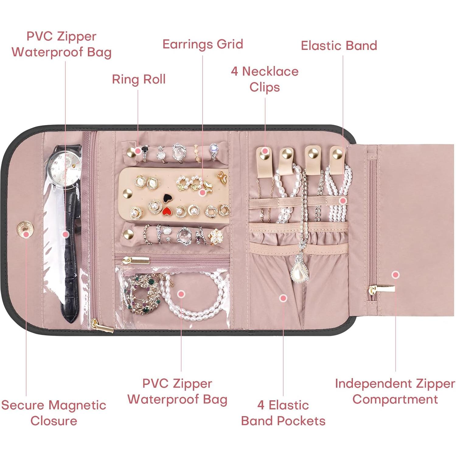 Caja Organizadora de Joyería de Viaje TBTOTRA Negra 5 Compartimentos