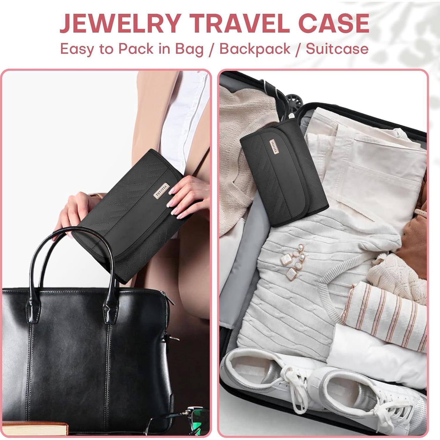 Caja Organizadora de Joyería de Viaje TBTOTRA Negra 5 Compartimentos