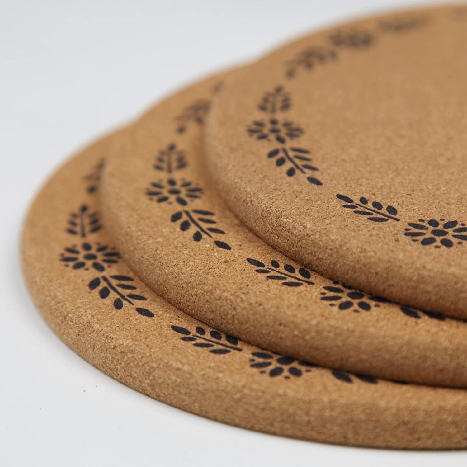 Trivet de Corcho Redondo Ninegridisland - 19 cm, Set de 4