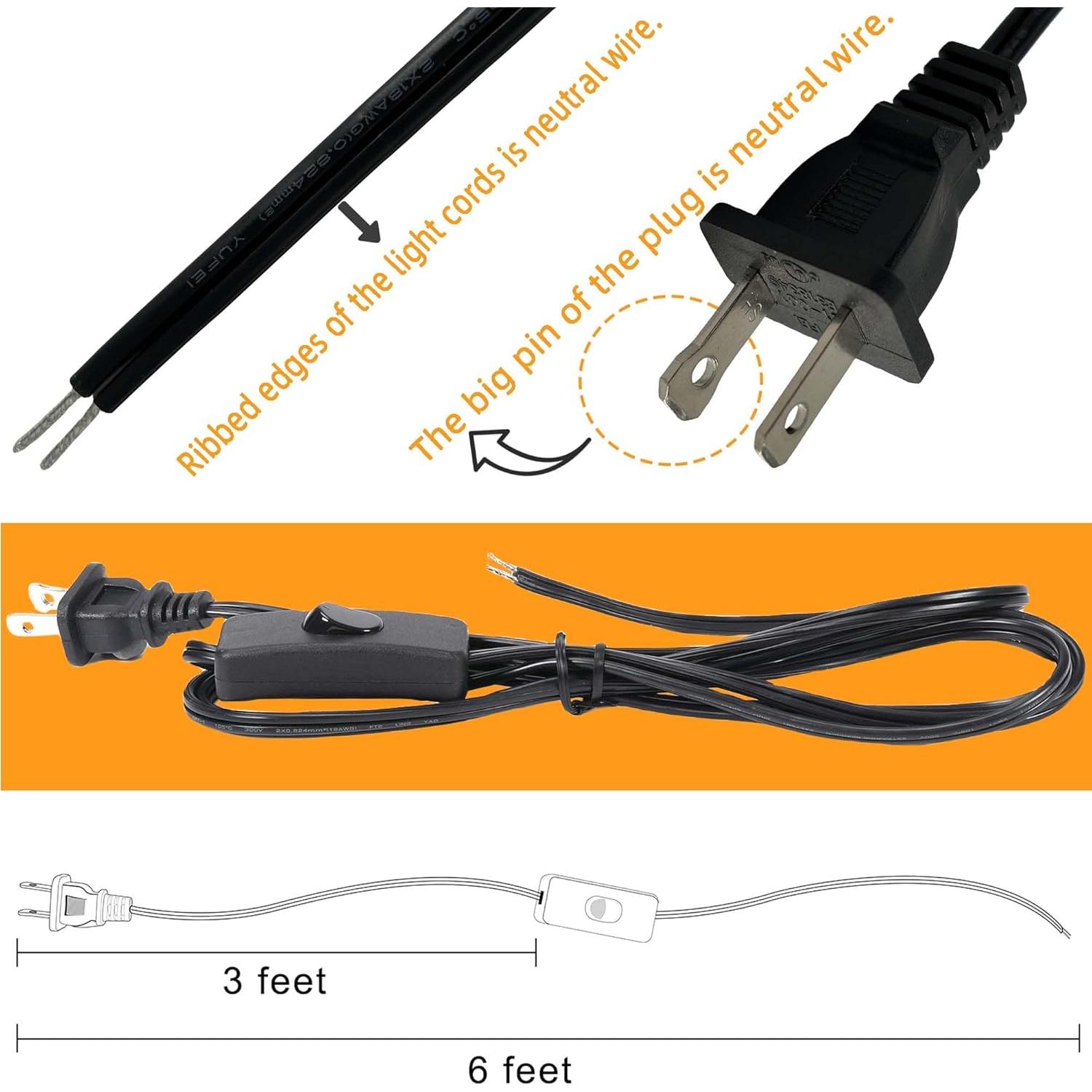 Cable de Lámpara Negro con Interruptor 1.83m 18 AWG ATPD-001-B1