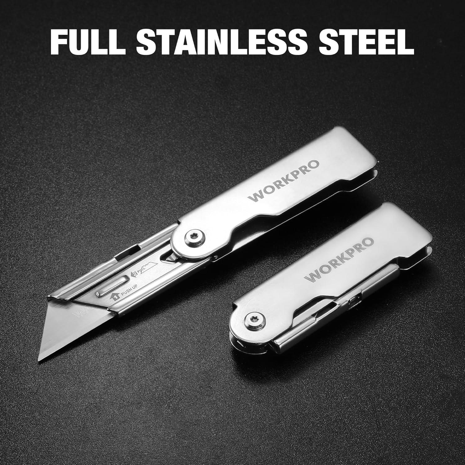 Cuchillos Utilitarios Plegables WORKPRO 3 Piezas Acero Inoxidable