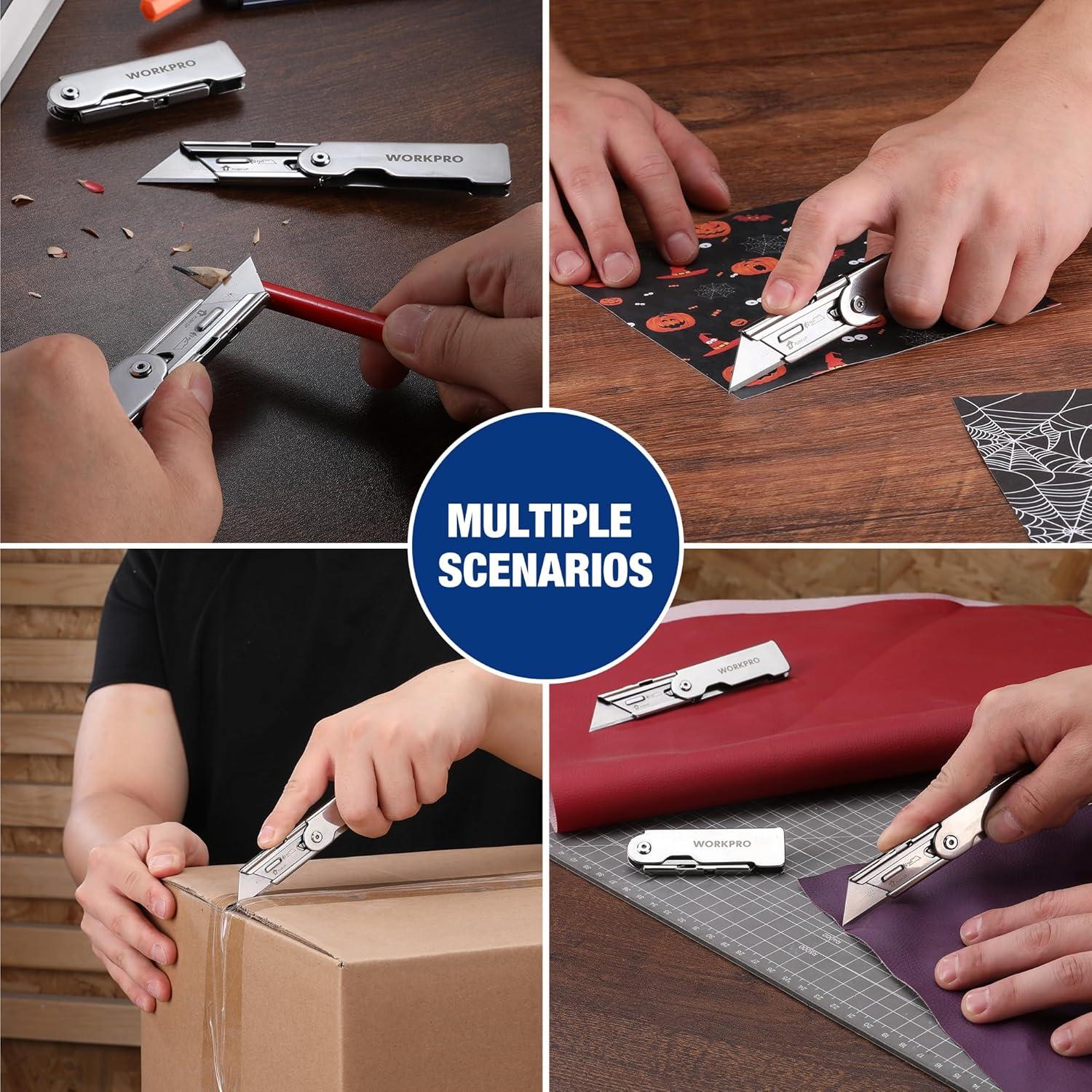 Cuchillos Utilitarios Plegables WORKPRO 3 Piezas Acero Inoxidable