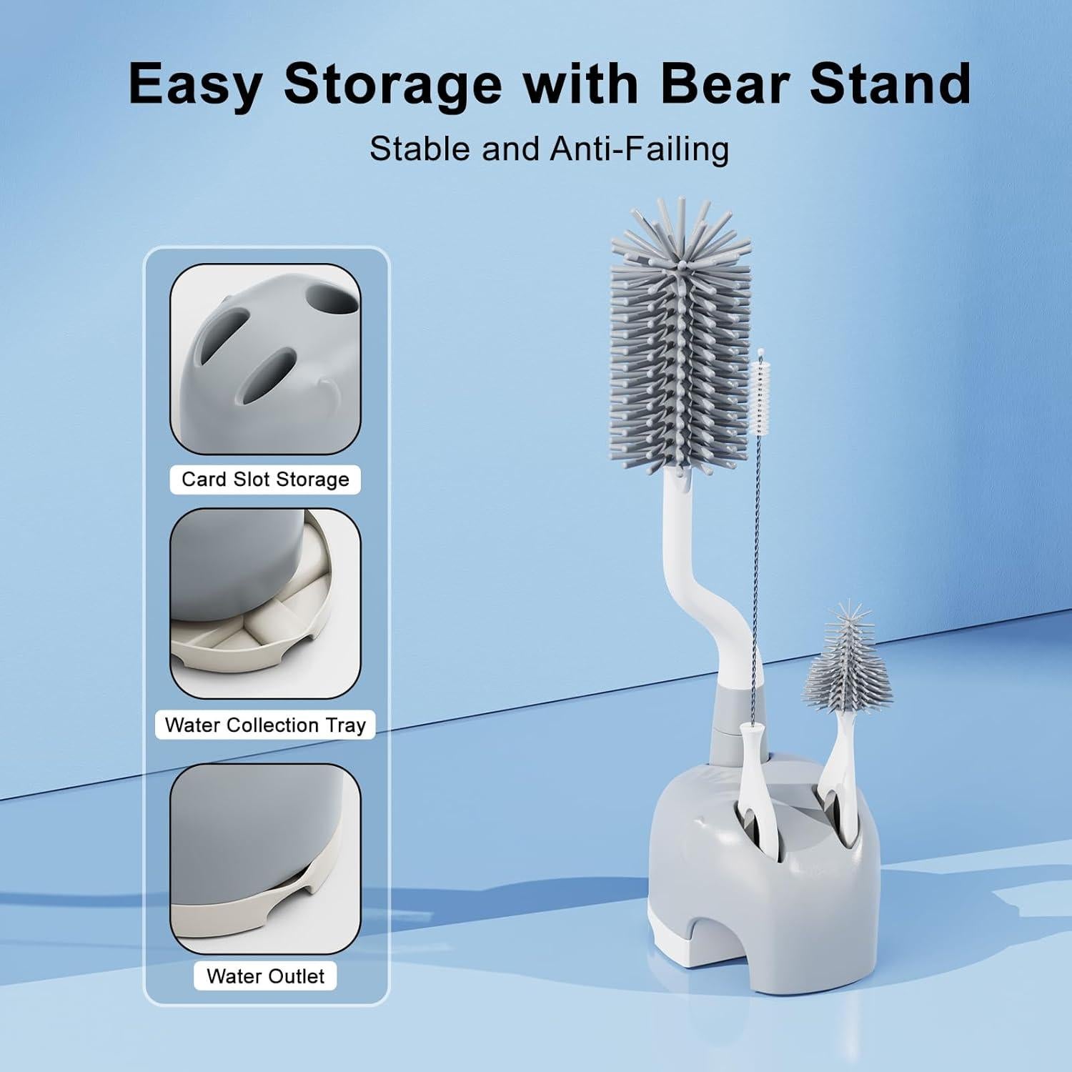 Juego de Cepillos de Botellas ePiiChua 3 en 1 Silicona Gris