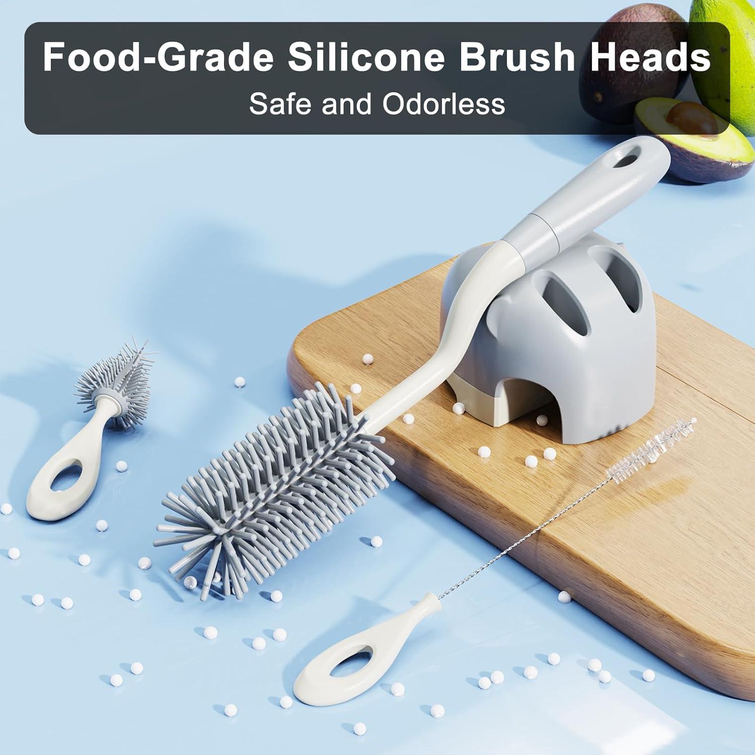 Juego de Cepillos de Botellas ePiiChua 3 en 1 Silicona Gris