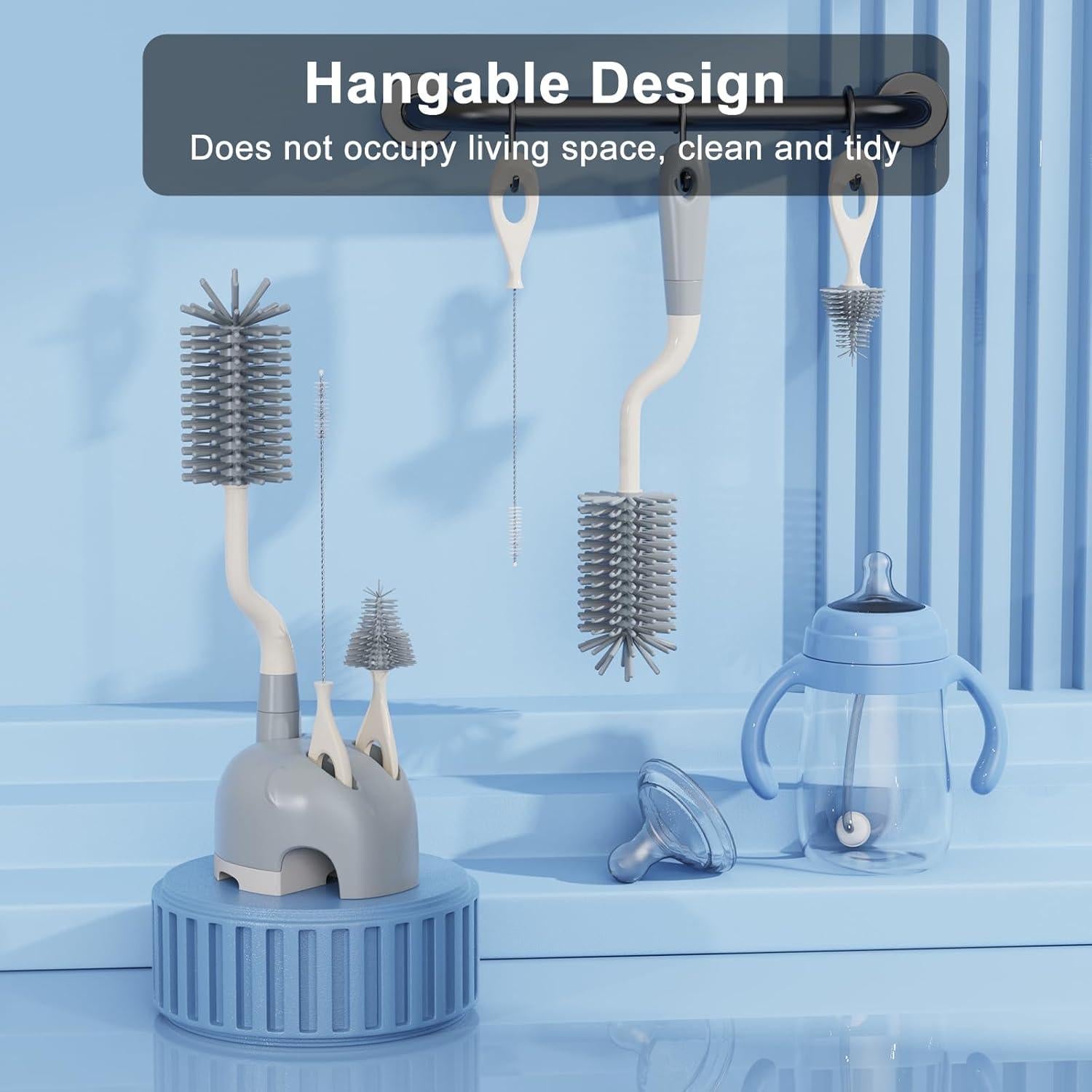 Juego de Cepillos de Botellas ePiiChua 3 en 1 Silicona Gris