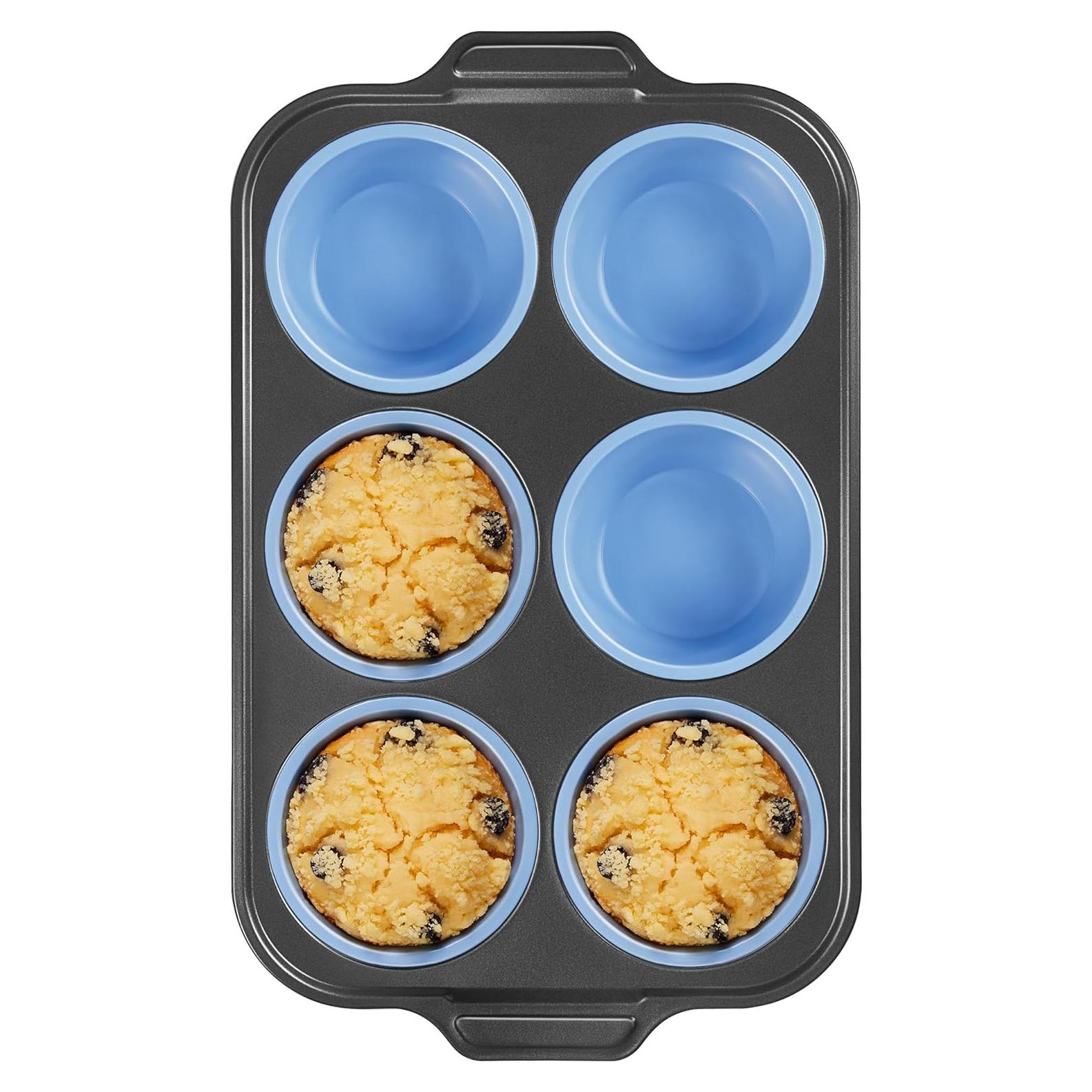Molde Jumbo para Muffins BRONYPRO 6 Tazas Silicona Azul