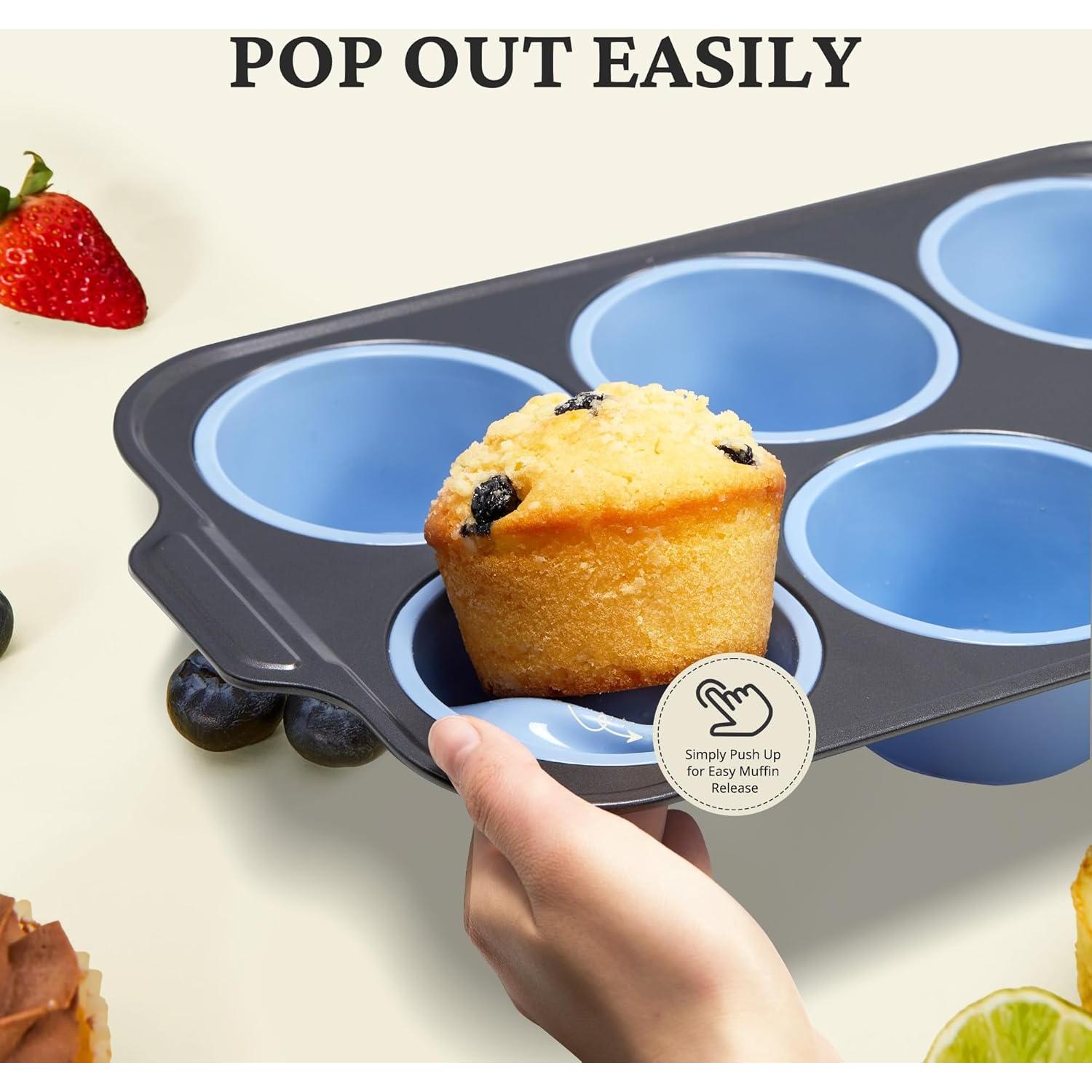 Molde Jumbo para Muffins BRONYPRO 6 Tazas Silicona Azul