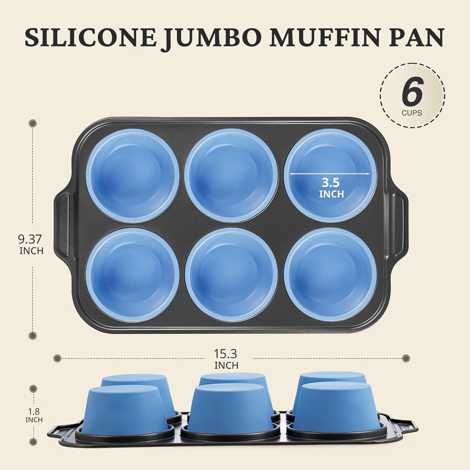 Molde Jumbo para Muffins BRONYPRO 6 Tazas Silicona Azul