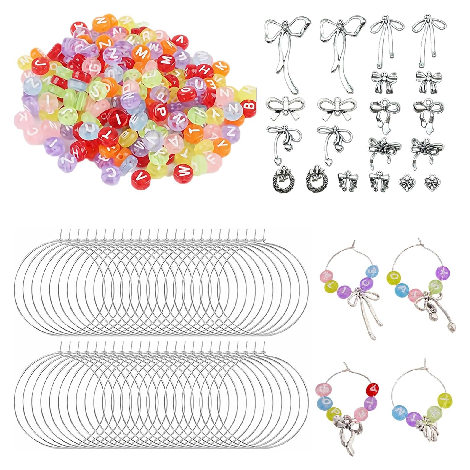 Kit de Charms para Copas de Vino DIY - 50 Piezas con Letras Coloridas