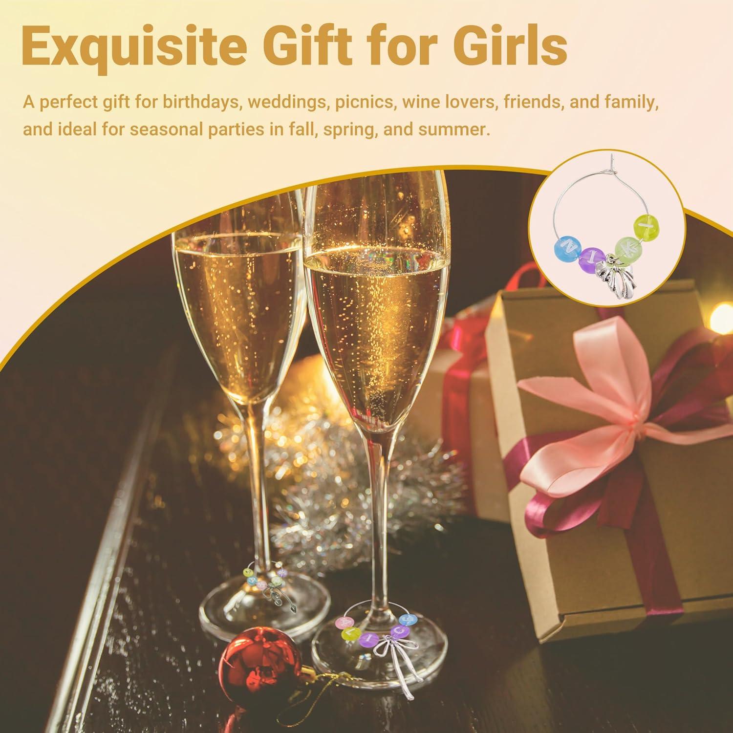 Kit de Charms para Copas de Vino DIY - 50 Piezas con Letras Coloridas