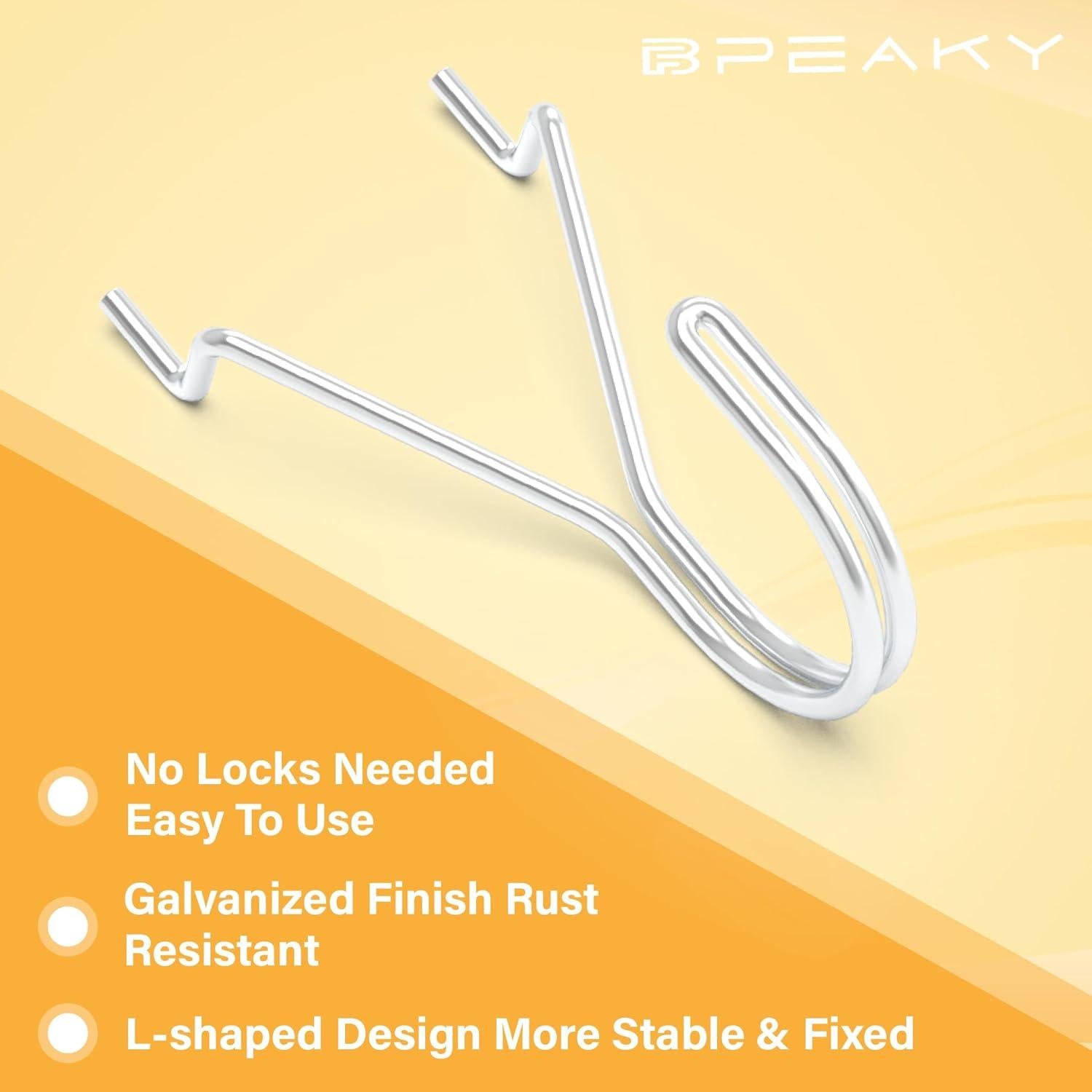 40 Ganchos en J para Tablero Perforado BFPeaky Plateados