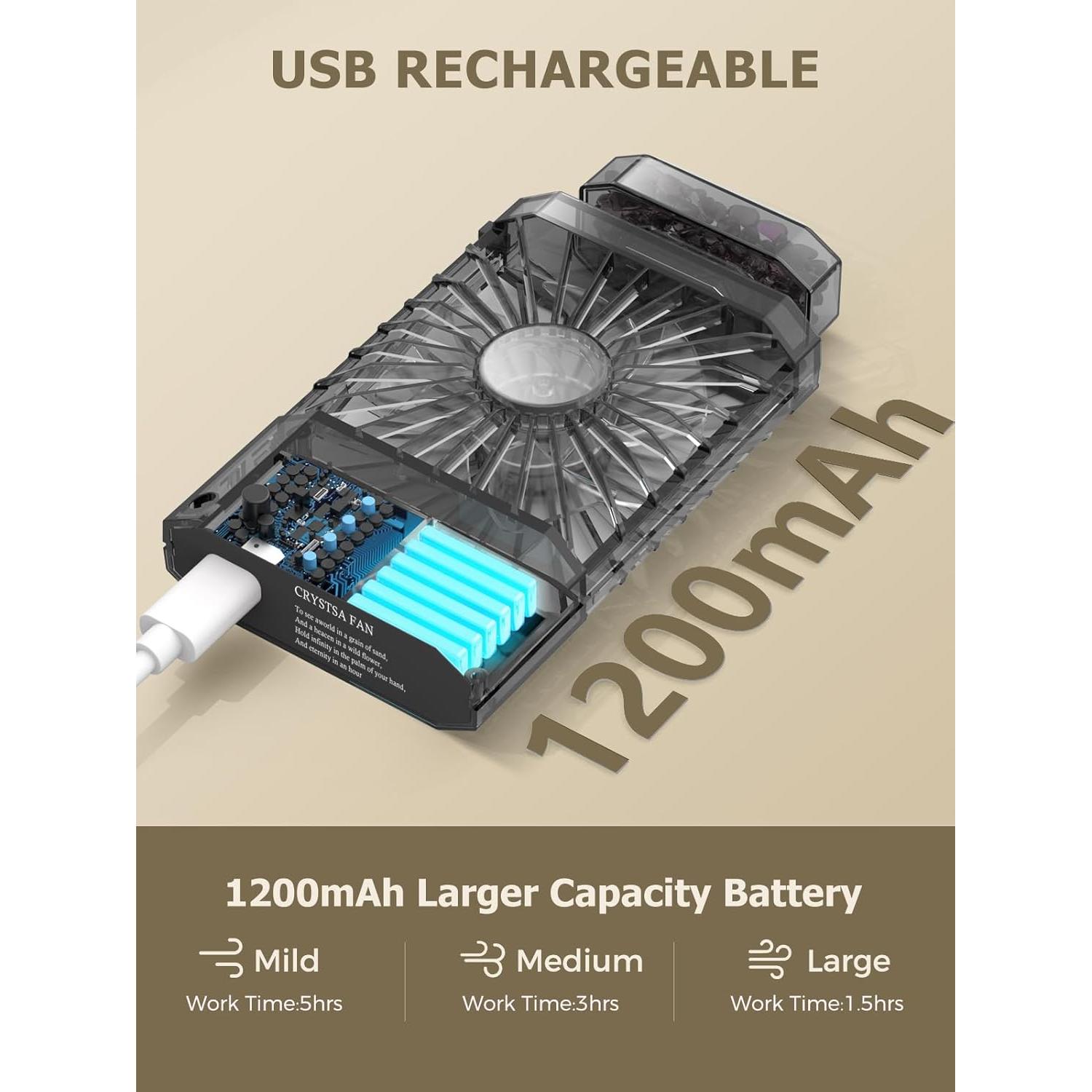 Ventilador de Mano JENTXON TIPO-1 Recargable 3 Velocidades Negro